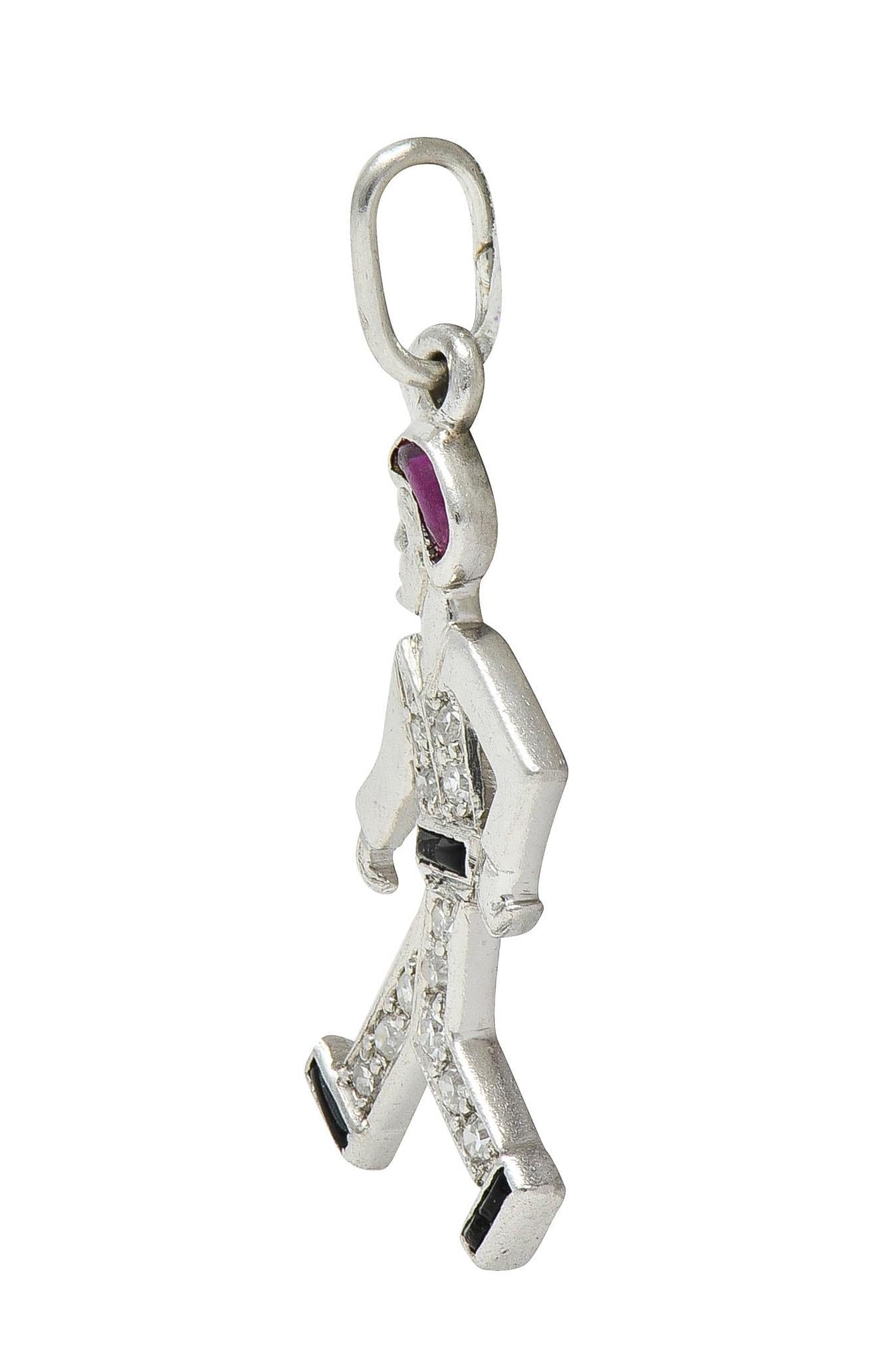 Art Deco Ruby Diamond Onyx Platinum Vintage Man Charm