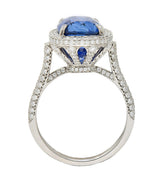 Tiffany & Co. 9.08 CTW Cushion Cut Blue Sapphire Diamond Platinum Halo Ring AGL