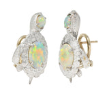 1990's Opal Diamond 18 Karat White Gold Vintage Turtle Earrings