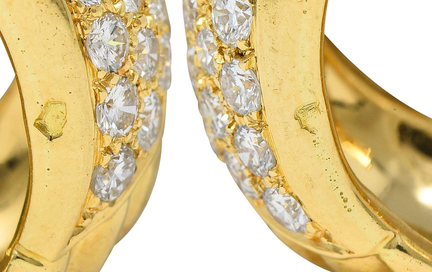 Van Cleef & Arpels French 1980's Diamond 18K Gold J-Hoop Ear-Clip Earrings