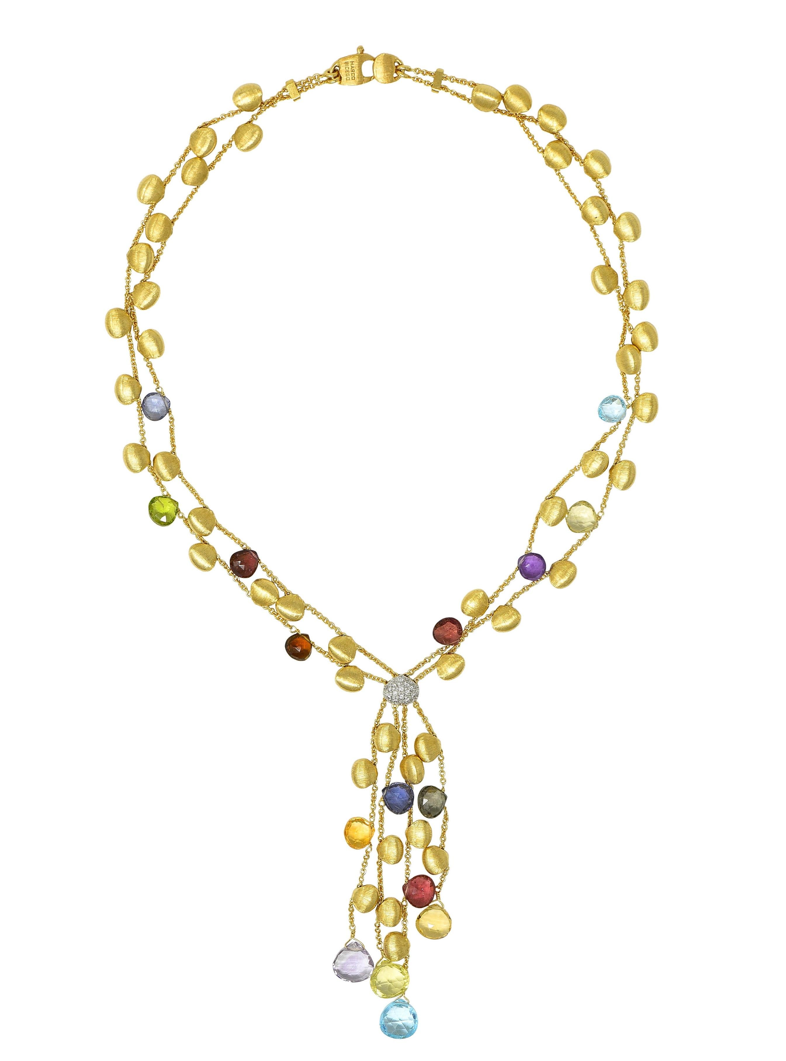 Marco Bicego Multi-Gem Diamond 18 Karat Two-Tone Gold Paradise Lariat Necklace