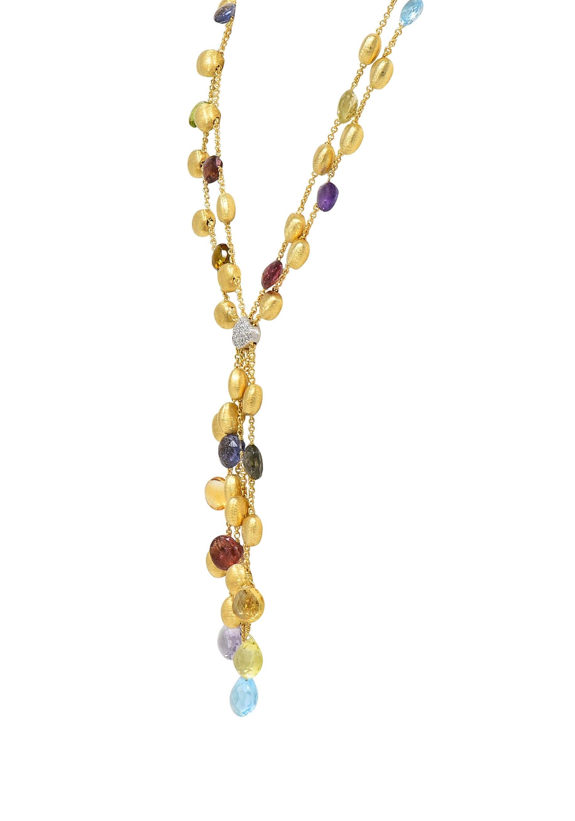 Marco Bicego Multi-Gem Diamond 18 Karat Two-Tone Gold Paradise Lariat Necklace