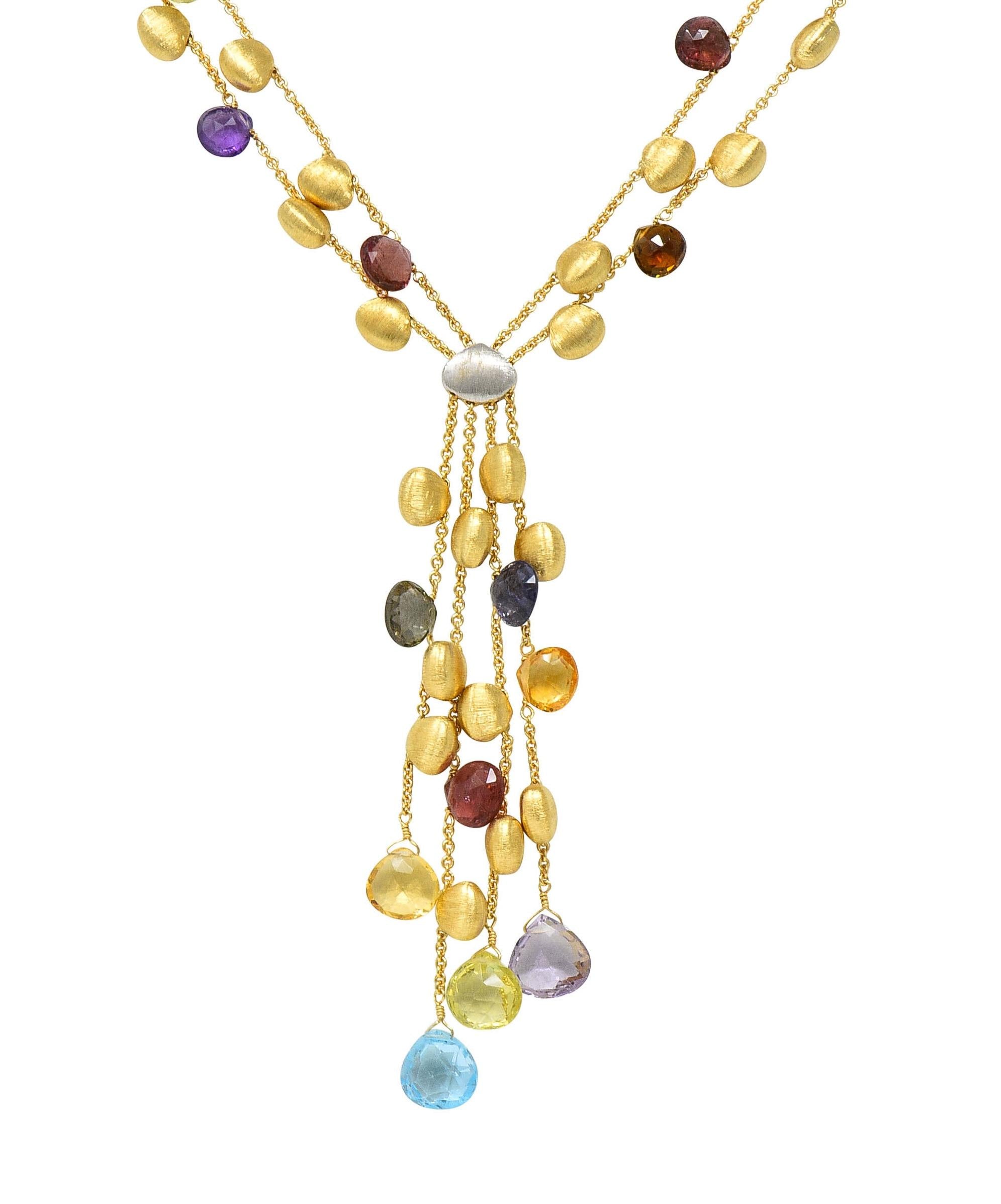 Marco Bicego Multi-Gem Diamond 18 Karat Two-Tone Gold Paradise Lariat Necklace