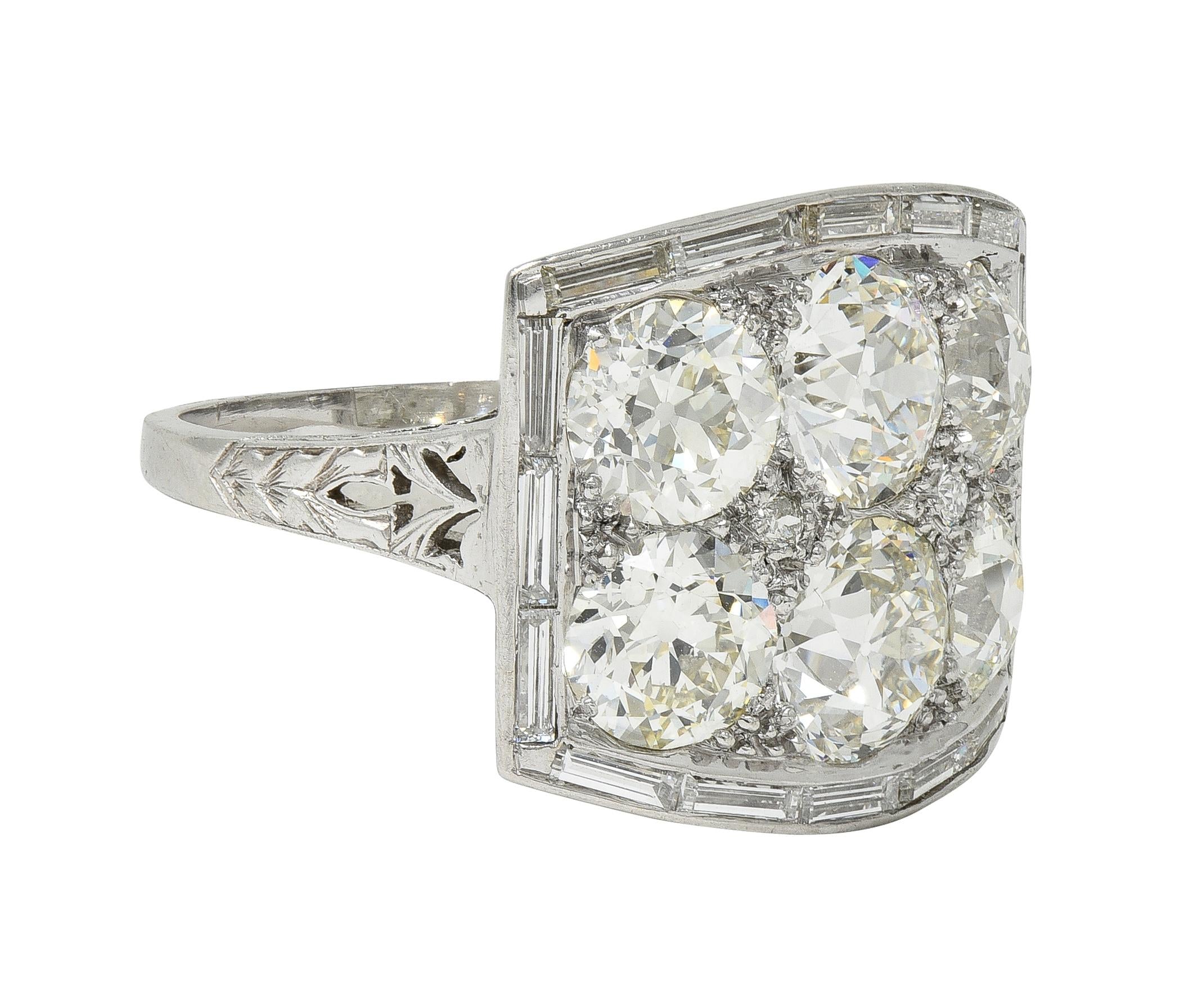 Art Deco Old European Cut Diamond 9.00 CTW Platinum Antique Heart Cluster Ring