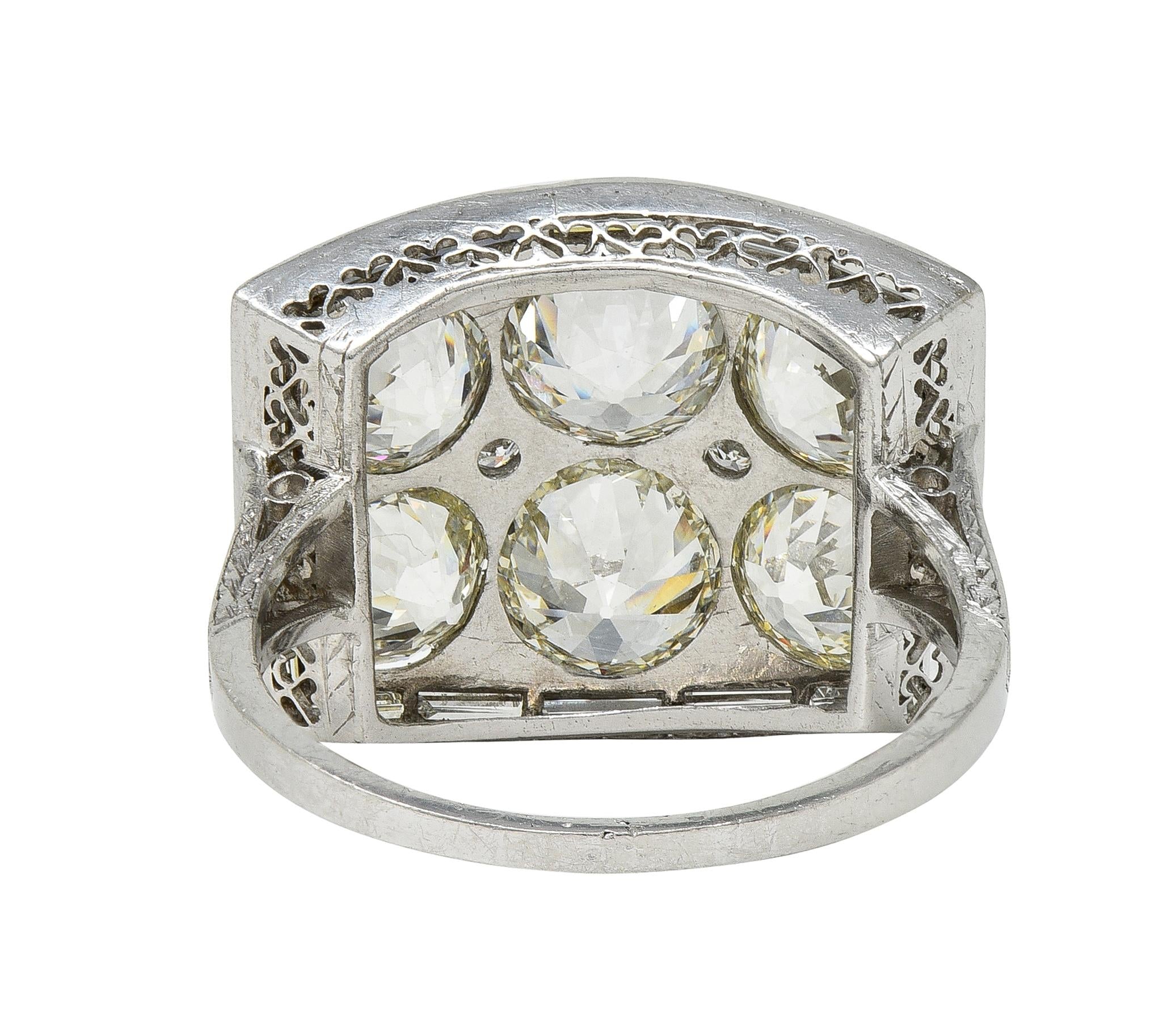 Art Deco Old European Cut Diamond 9.00 CTW Platinum Antique Heart Cluster Ring