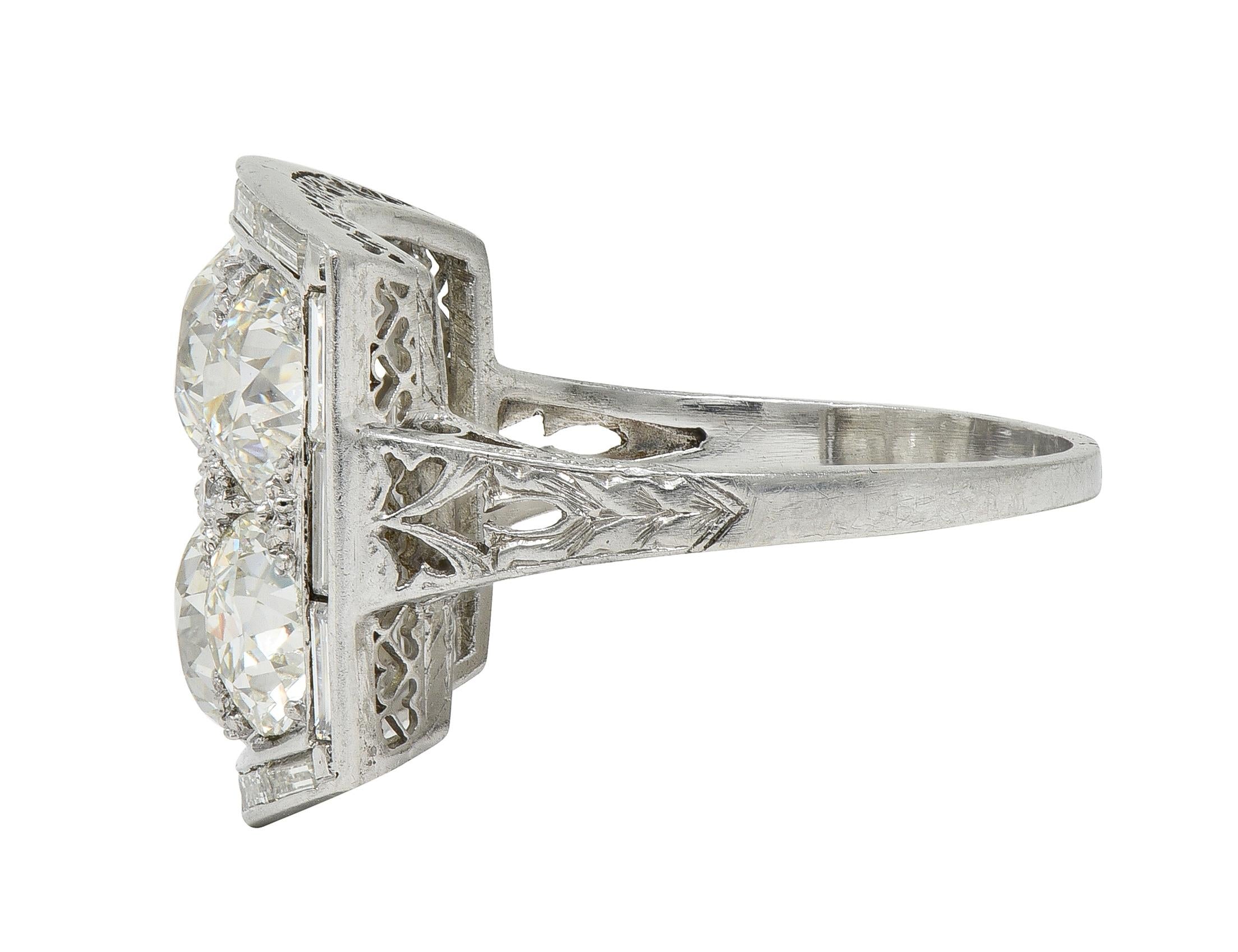 Art Deco Old European Cut Diamond 9.00 CTW Platinum Antique Heart Cluster Ring