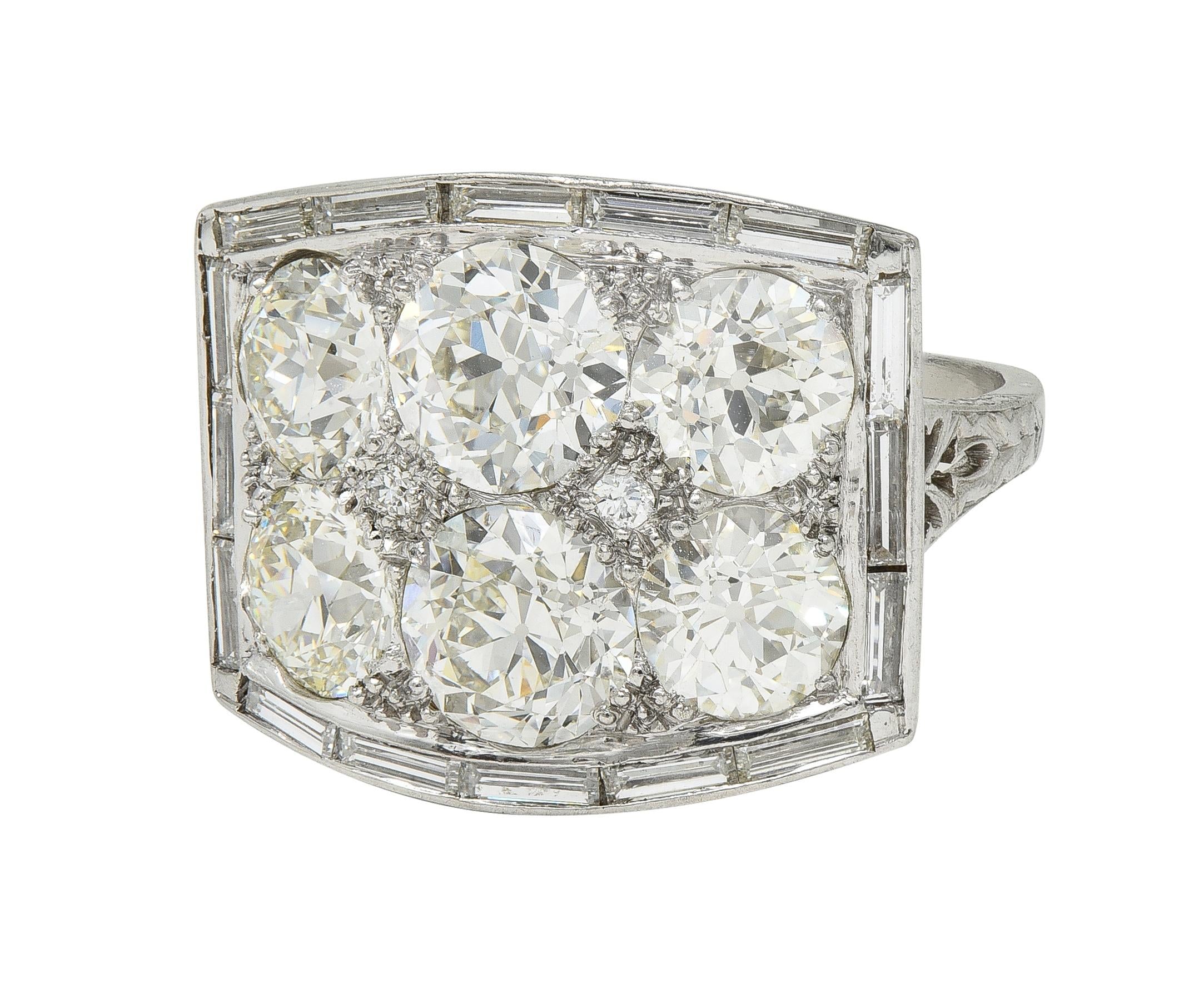 Art Deco Old European Cut Diamond 9.00 CTW Platinum Antique Heart Cluster Ring