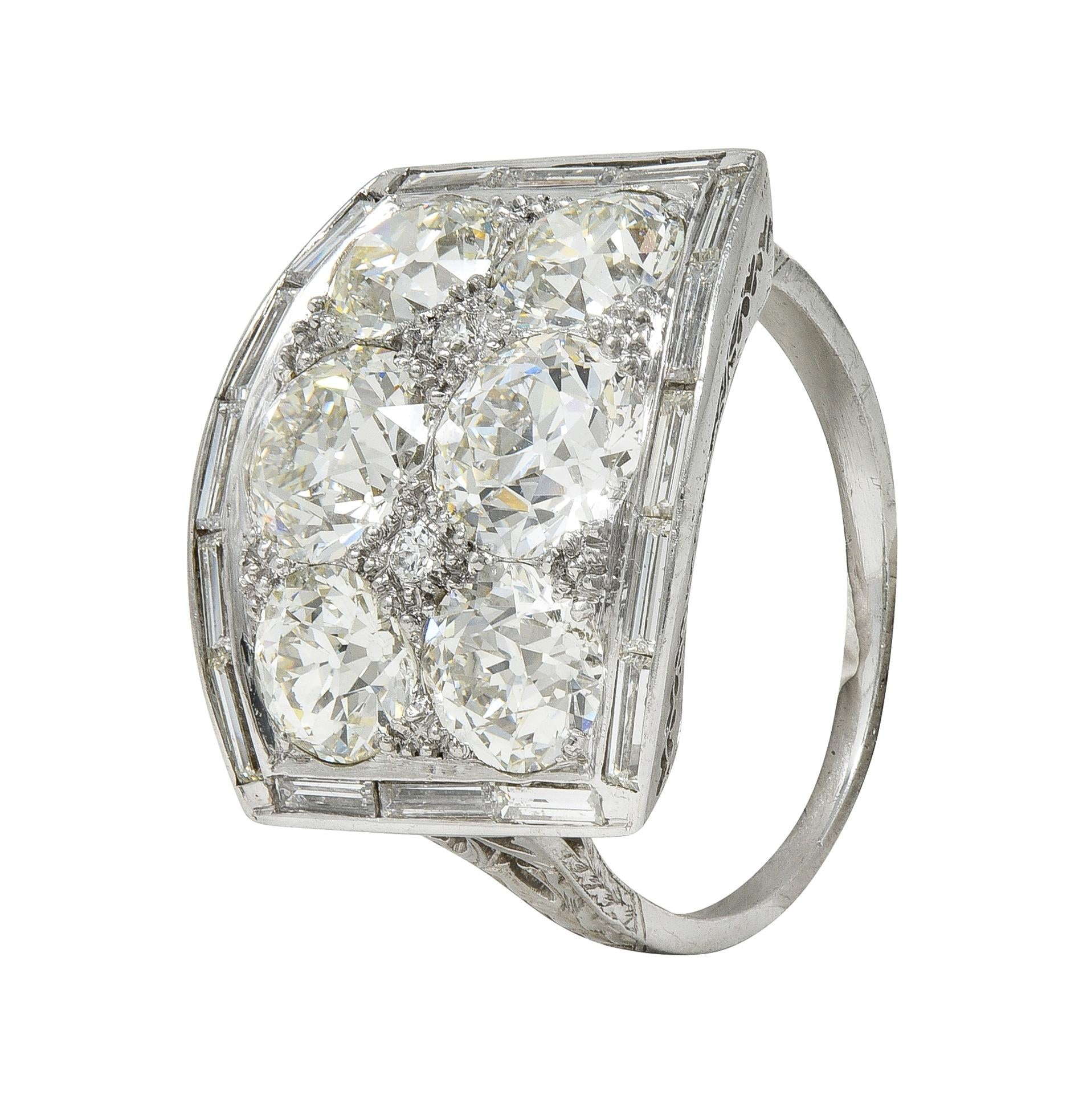 Art Deco Old European Cut Diamond 9.00 CTW Platinum Antique Heart Cluster Ring