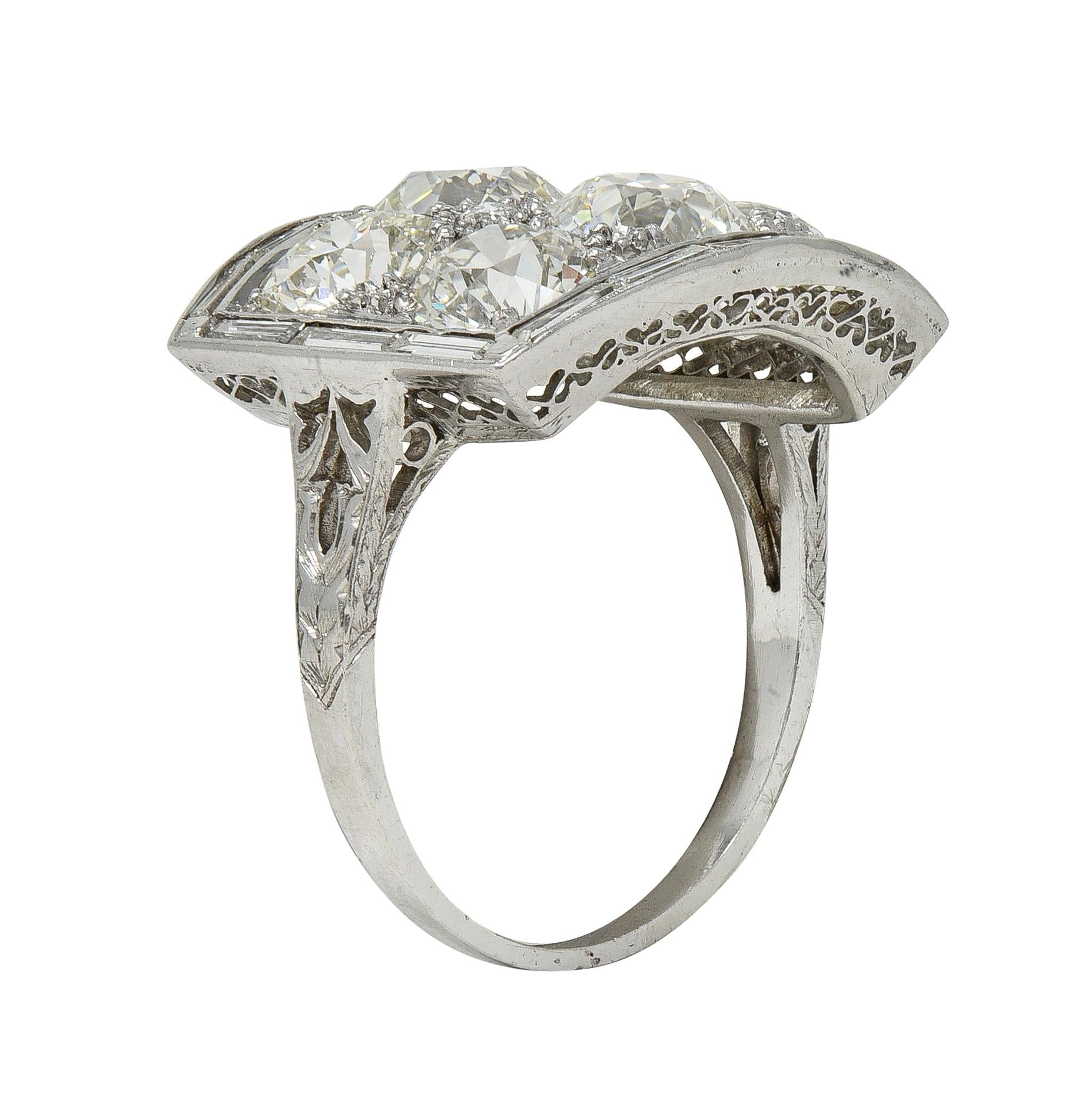 Art Deco Old European Cut Diamond 9.00 CTW Platinum Antique Heart Cluster Ring