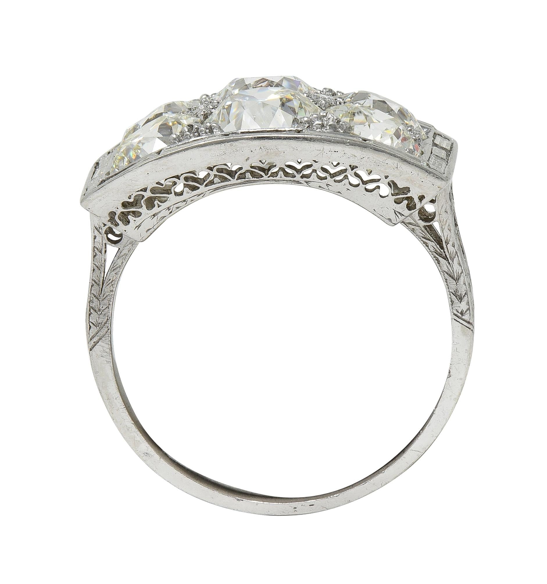 Art Deco Old European Cut Diamond 9.00 CTW Platinum Antique Heart Cluster Ring