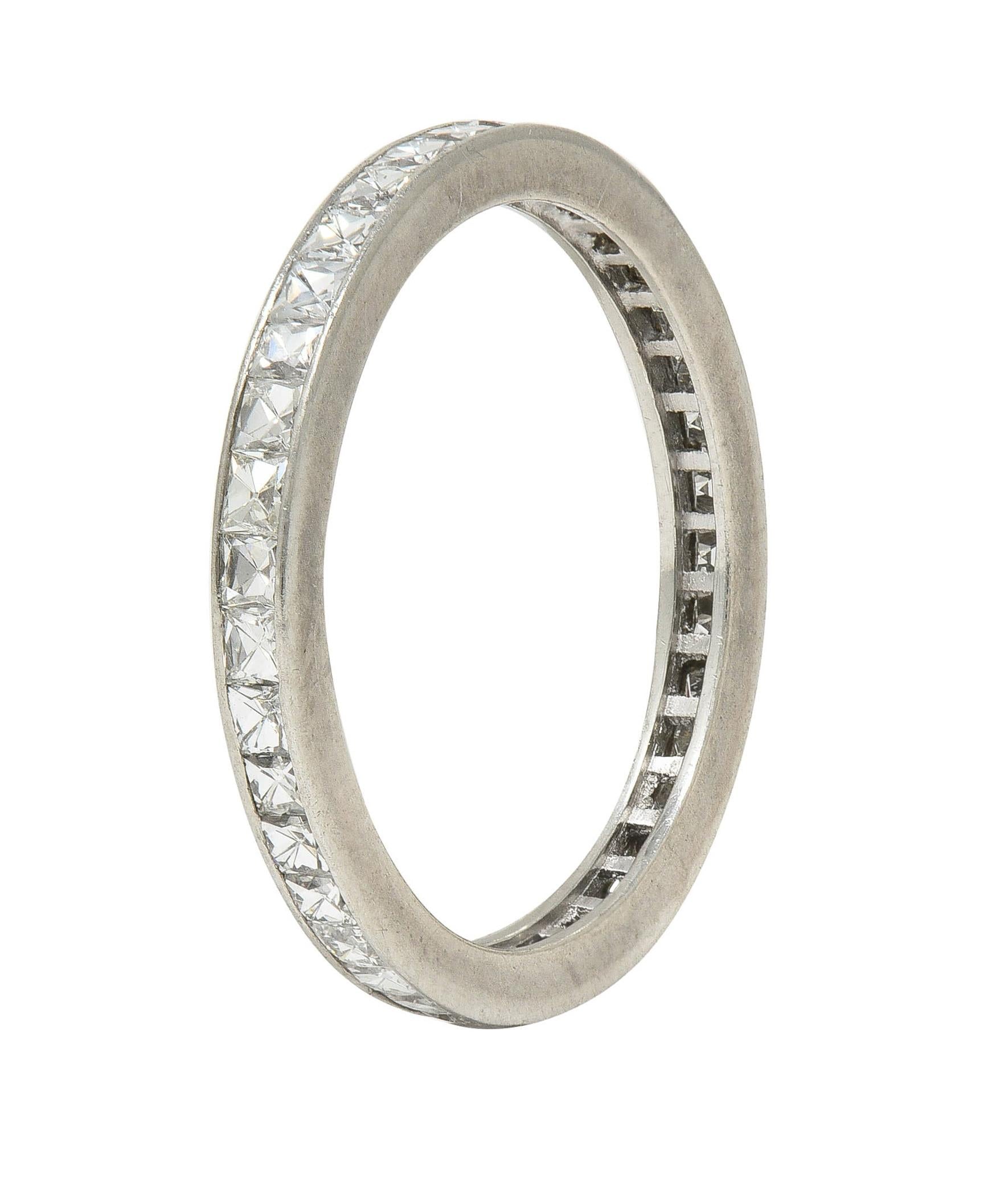 Art Deco 1.52 CTW French Cut Diamond Platinum Vintage Eternity Band Ring