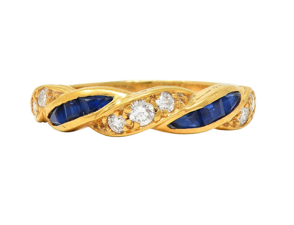 Tiffany & Co. 1960's Sapphire Diamond 18K Yellow Gold Vintage Twist Band Ring