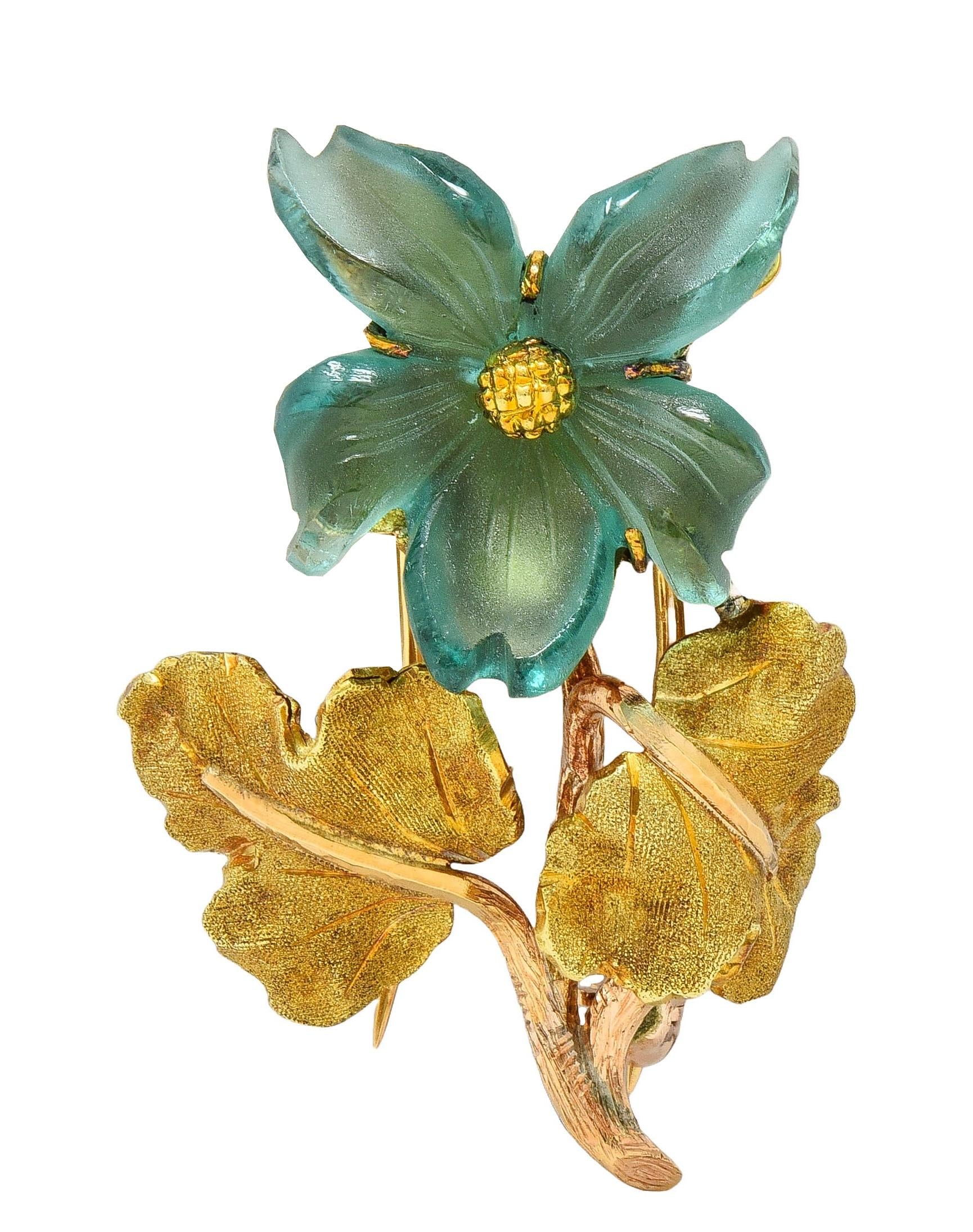 Buccellati 1960s Carved Fluorite 18 Karat Gold Vintage Dogwood Flower Brooch