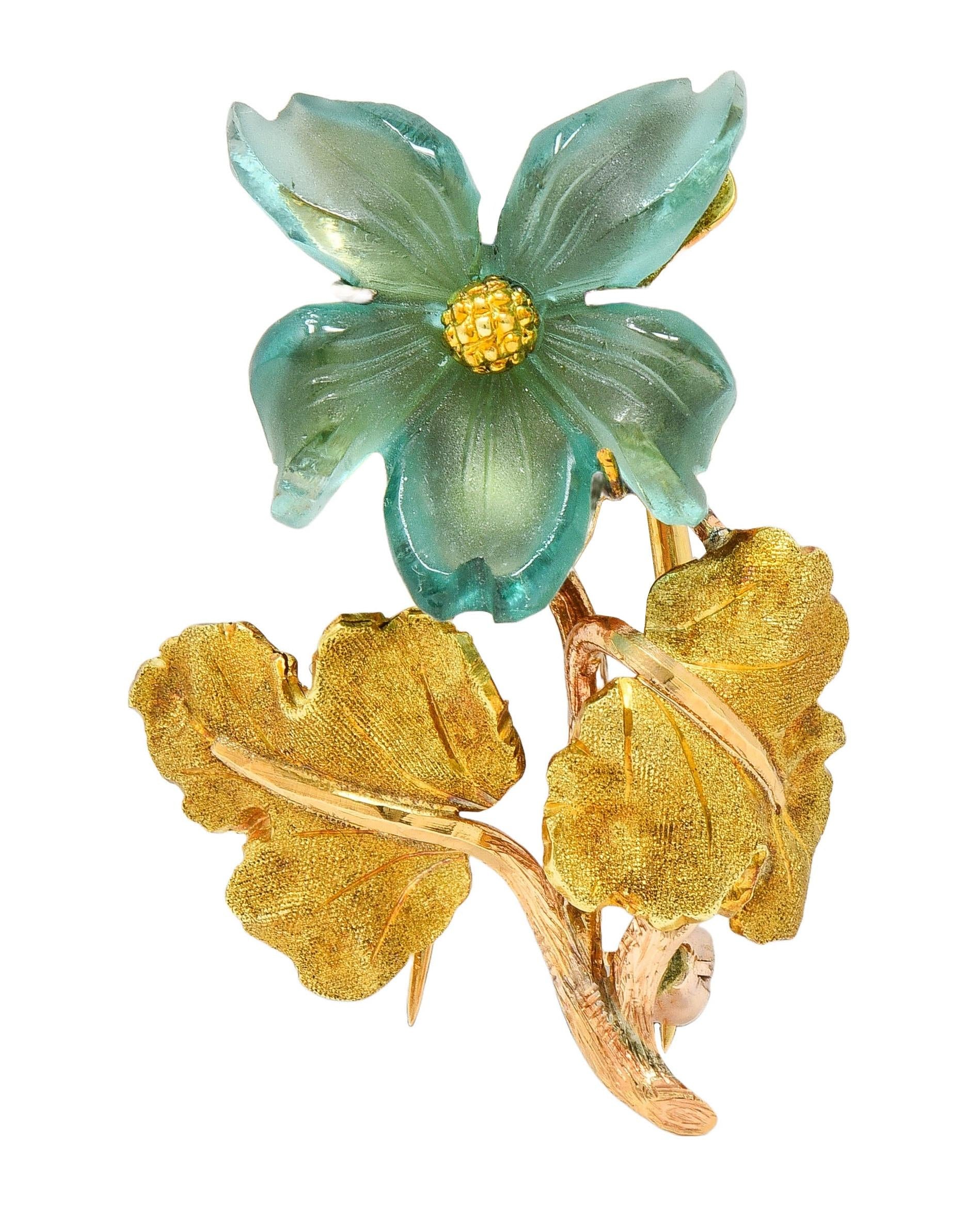 Buccellati 1960s Carved Fluorite 18 Karat Gold Vintage Dogwood Flower Brooch