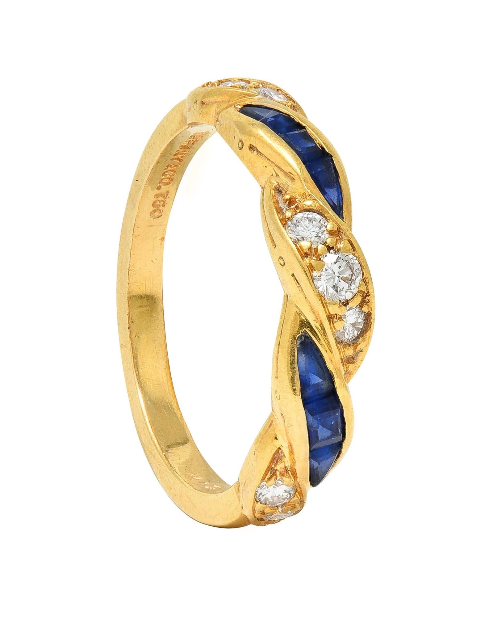 Tiffany & Co. 1960's Sapphire Diamond 18K Yellow Gold Vintage Twist Band Ring