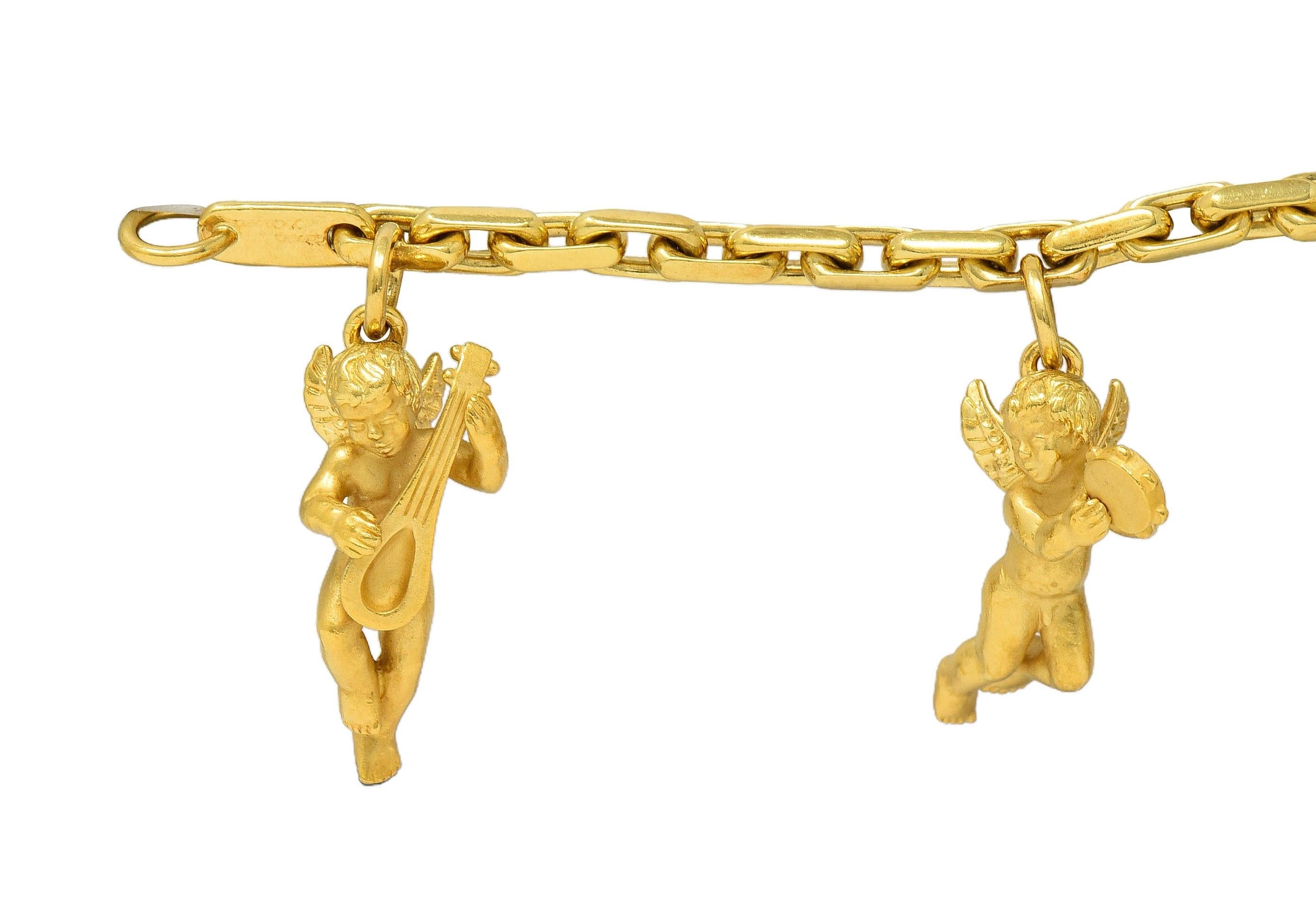 Carrera Y Carrera 1990's 18 Karat Yellow Gold Vintage Cherub Charm Bracelet