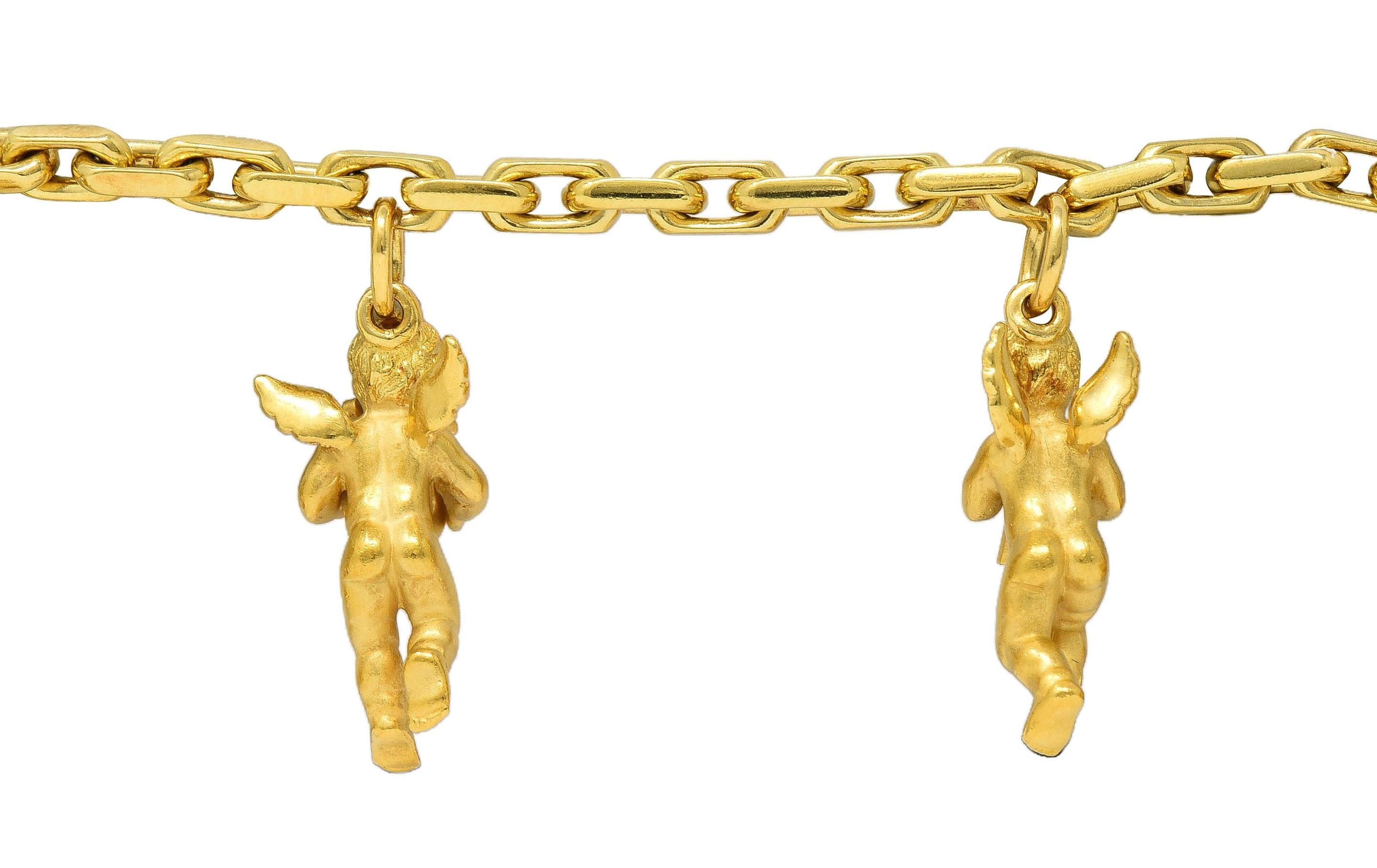 Carrera Y Carrera 1990's 18 Karat Yellow Gold Vintage Cherub Charm Bracelet