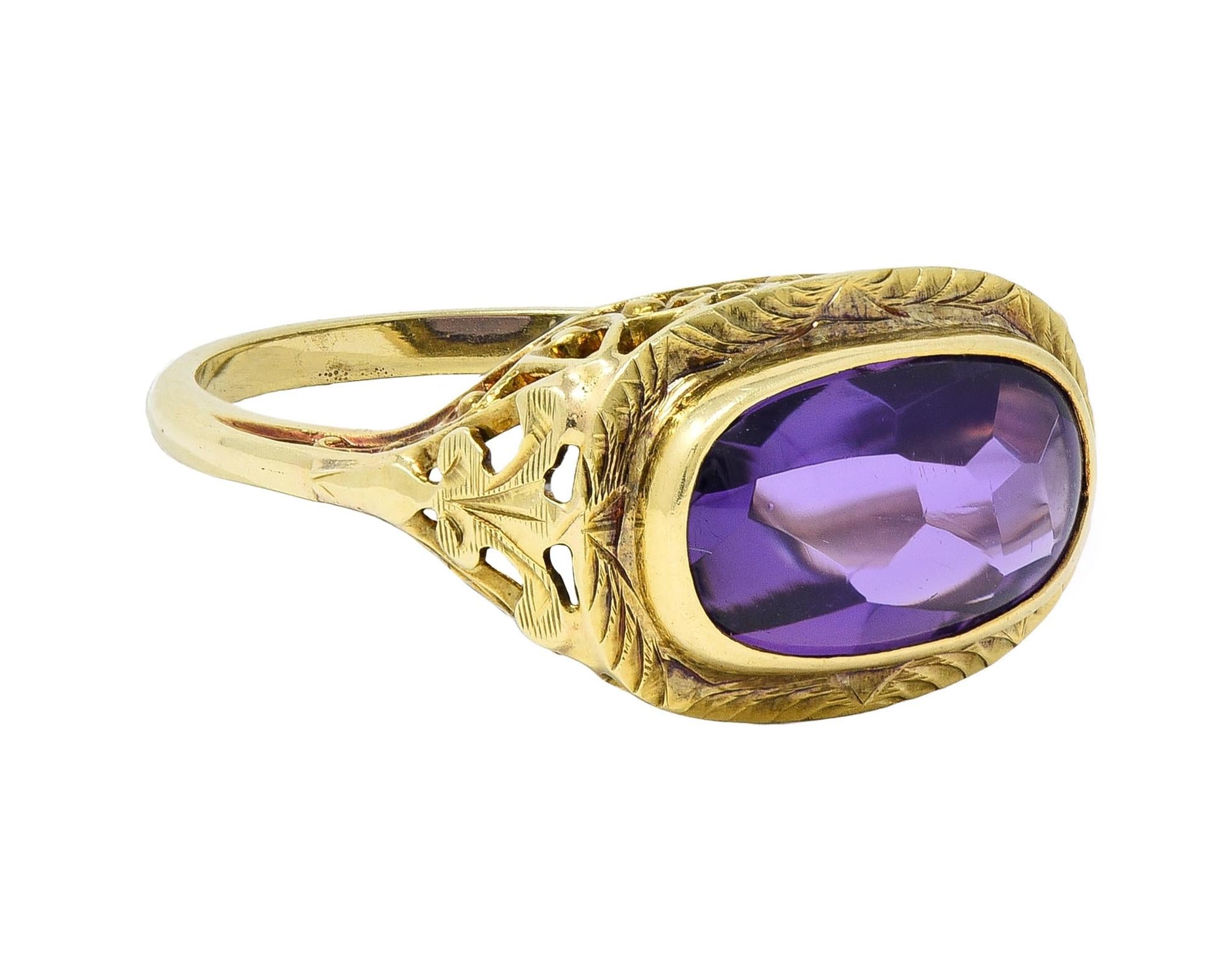 Victorian Amethyst 14 Karat Yellow Gold Fleur-De-Lis Heart Antique Ring