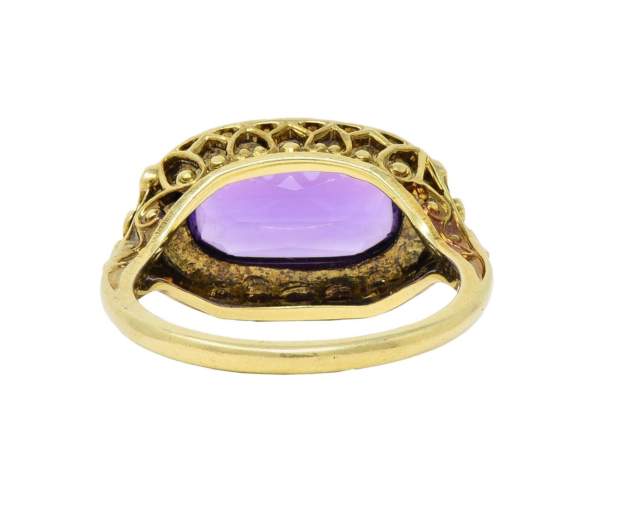 Victorian Amethyst 14 Karat Yellow Gold Fleur-De-Lis Heart Antique Ring