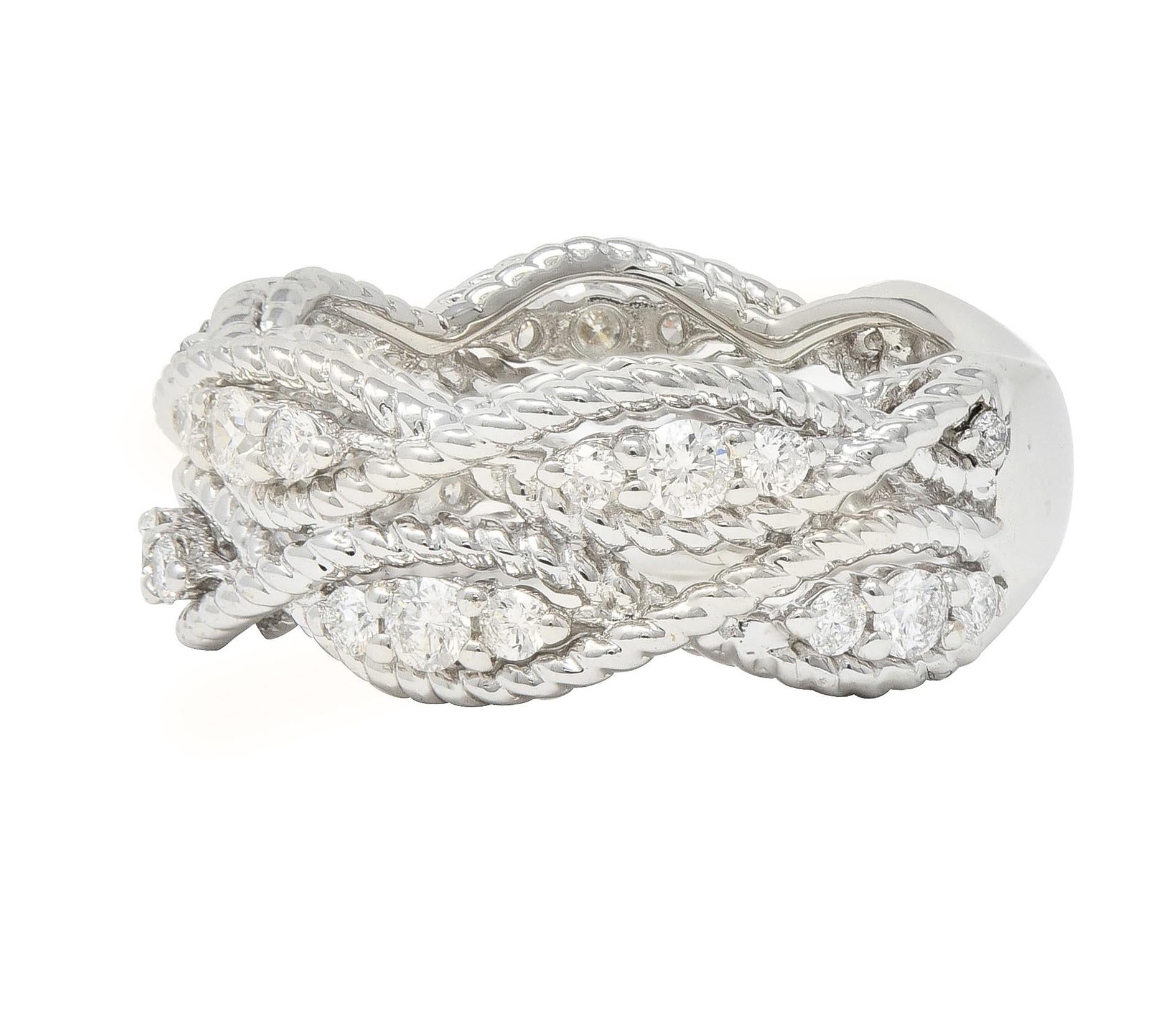 Contemporary 1.00 CTW Diamond 14 Karat White Gold Rope Band Ring