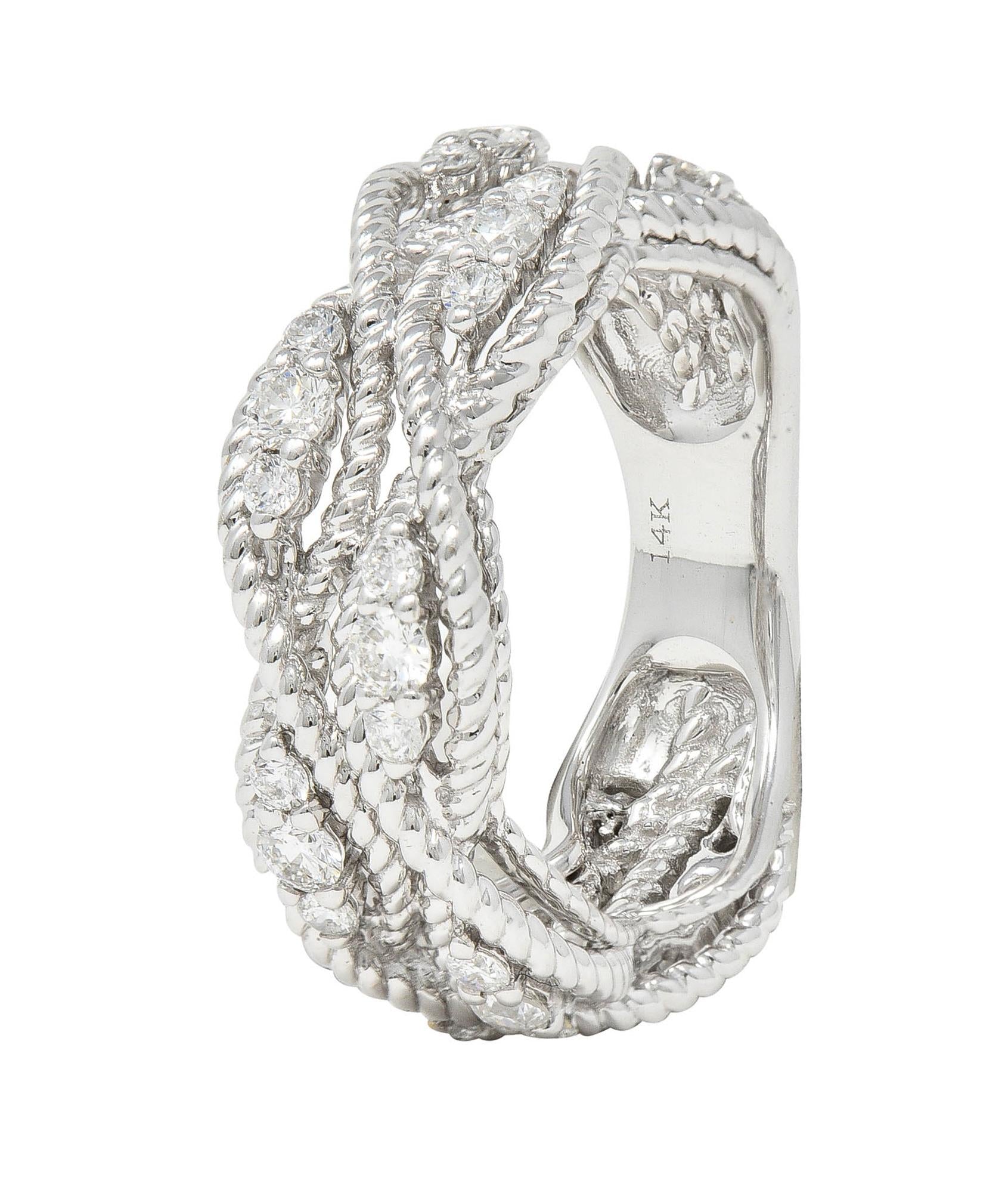 Contemporary 1.00 CTW Diamond 14 Karat White Gold Rope Band Ring