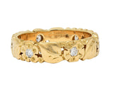 Oakes Arts & Crafts Diamond 14 Karat Yellow Gold Antique Floral Band Ring