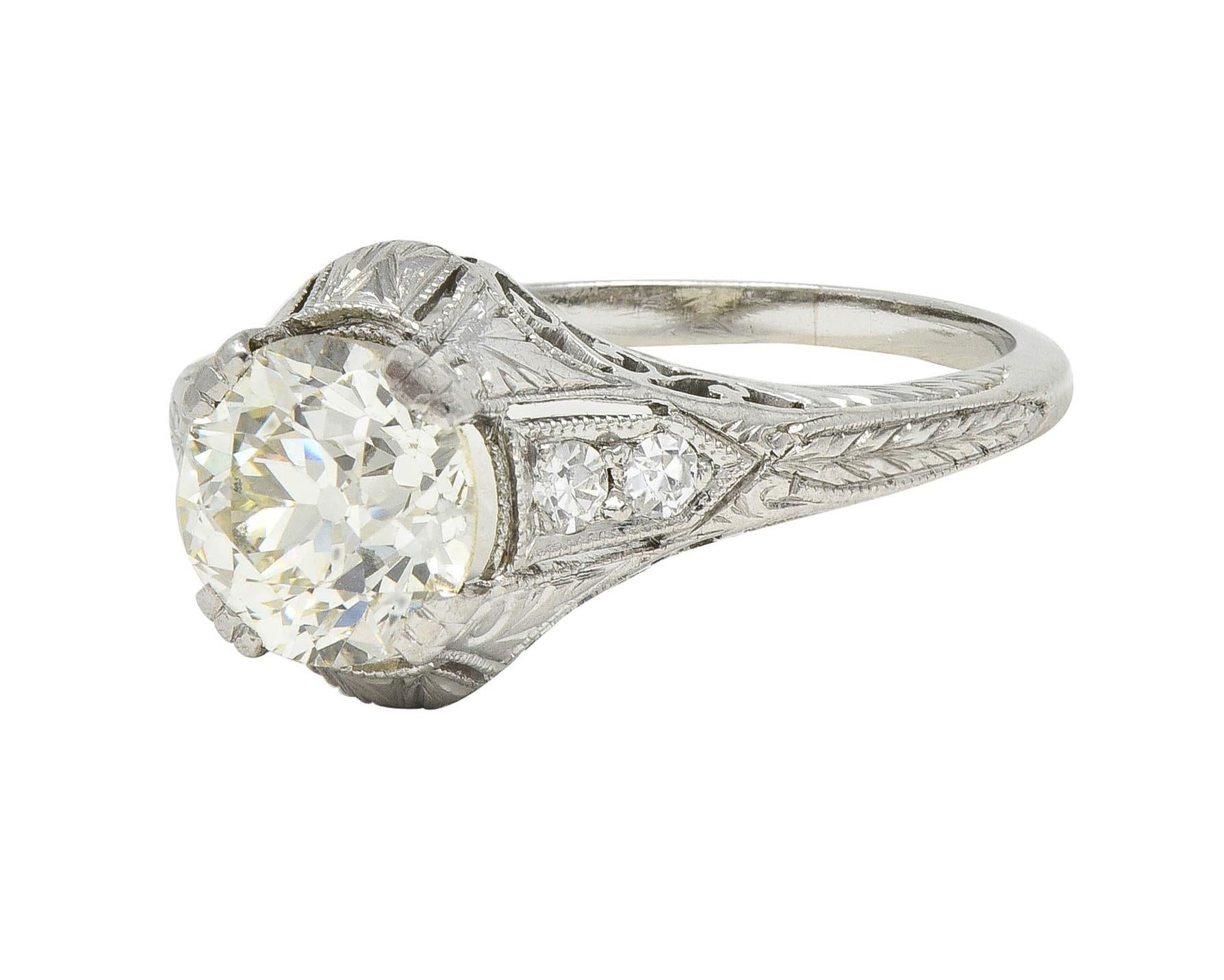 Art Deco 1.30 CTW Old European Cut Diamond Platinum Antique Engagement Ring