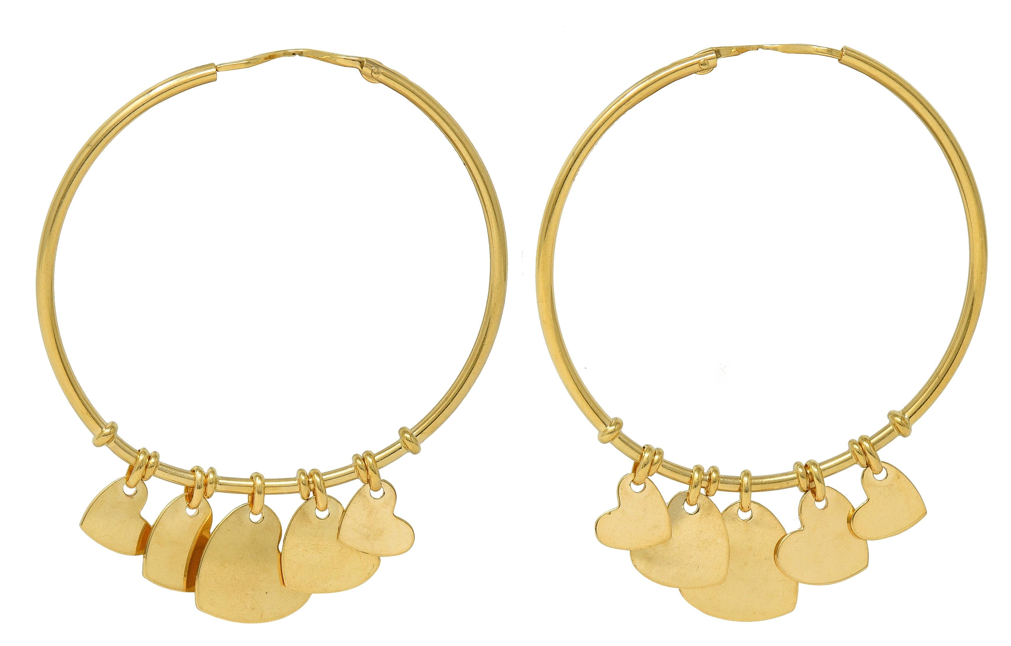 Dior French 18 Karat Yellow Gold Vintage Cœur Léger Heart Charm Hoop Earrings