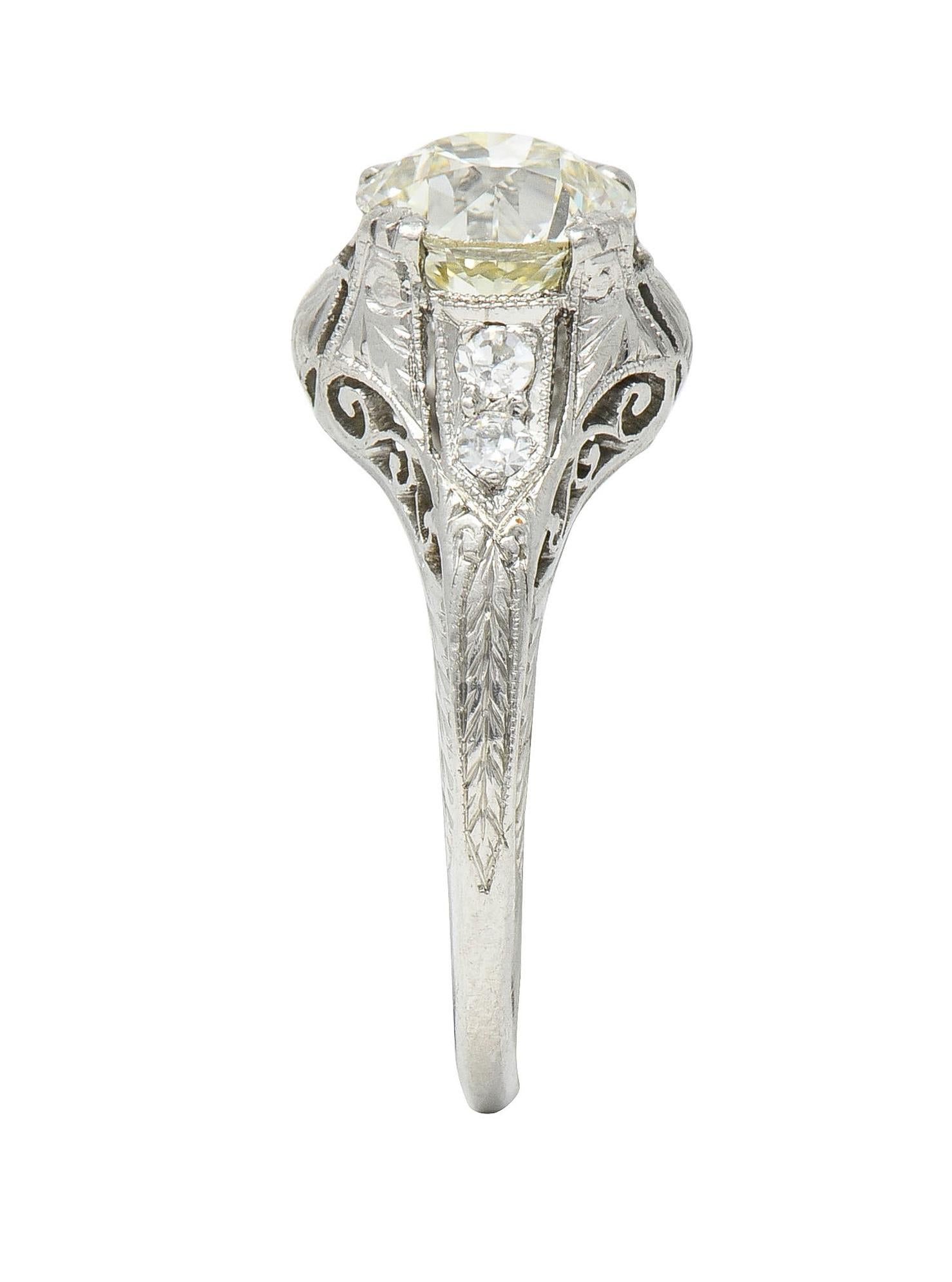 Art Deco 1.30 CTW Old European Cut Diamond Platinum Antique Engagement Ring