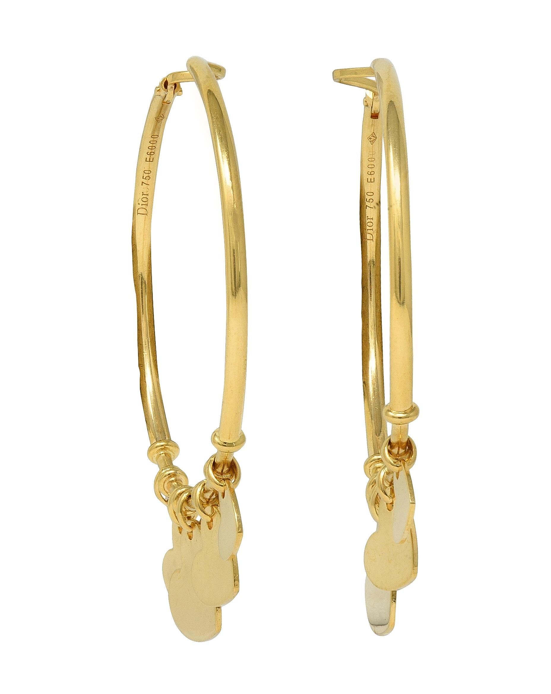 Dior French 18 Karat Yellow Gold Vintage Cœur Léger Heart Charm Hoop Earrings