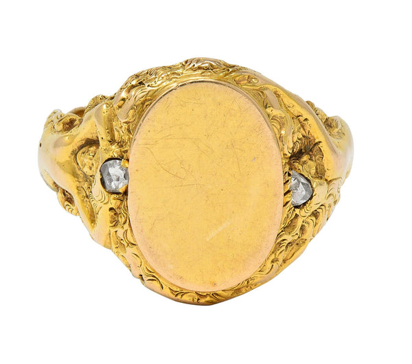 Art Nouveau Diamond 14 Karat Yellow Gold Antique Mermaid Signet Ring