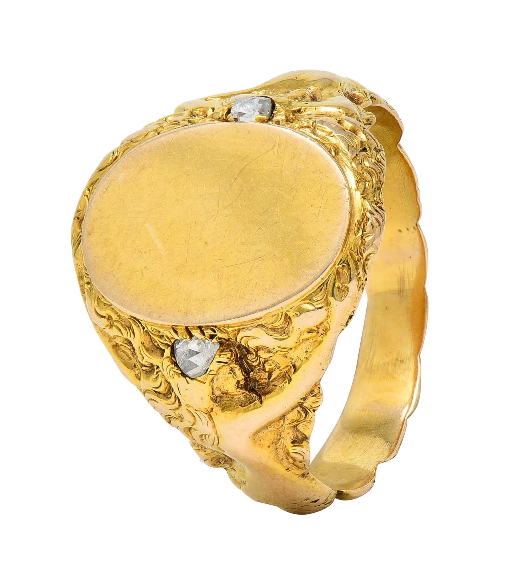 Art Nouveau Diamond 14 Karat Yellow Gold Antique Mermaid Signet Ring