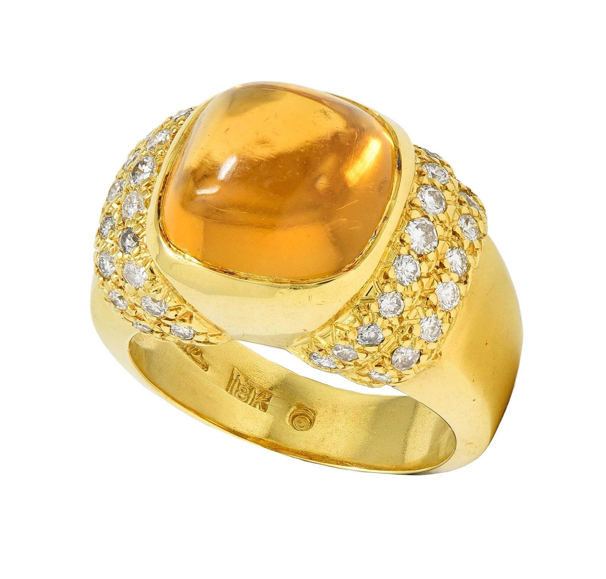 Marlene Stowe 1980s 6.36 CTW Citrine Diamond 18 Karat Gold Vintage Ring