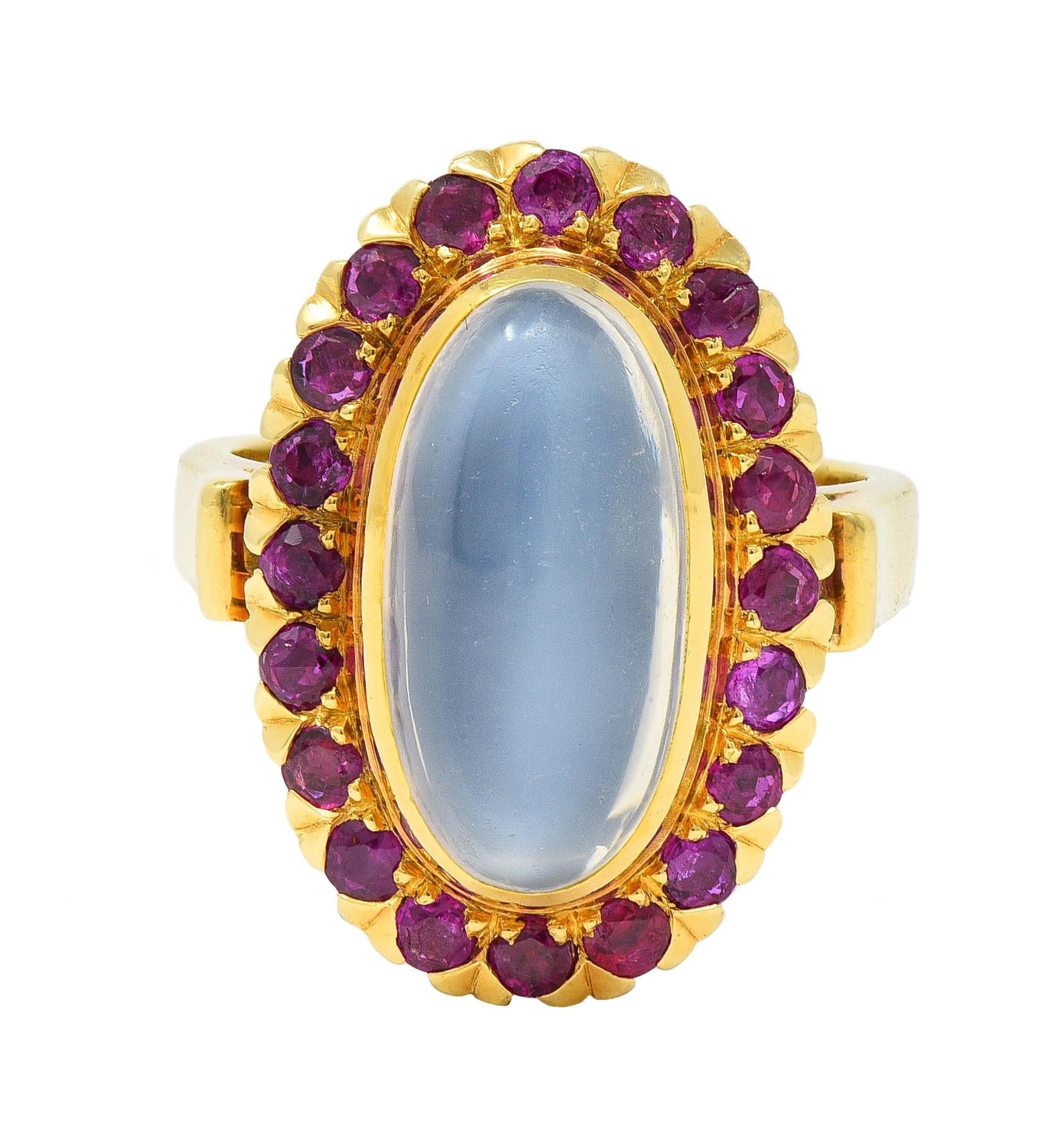 1960s 1.60 CTW Ruby Moonstone 18 Karat Yellow Gold Vintage Halo Ring