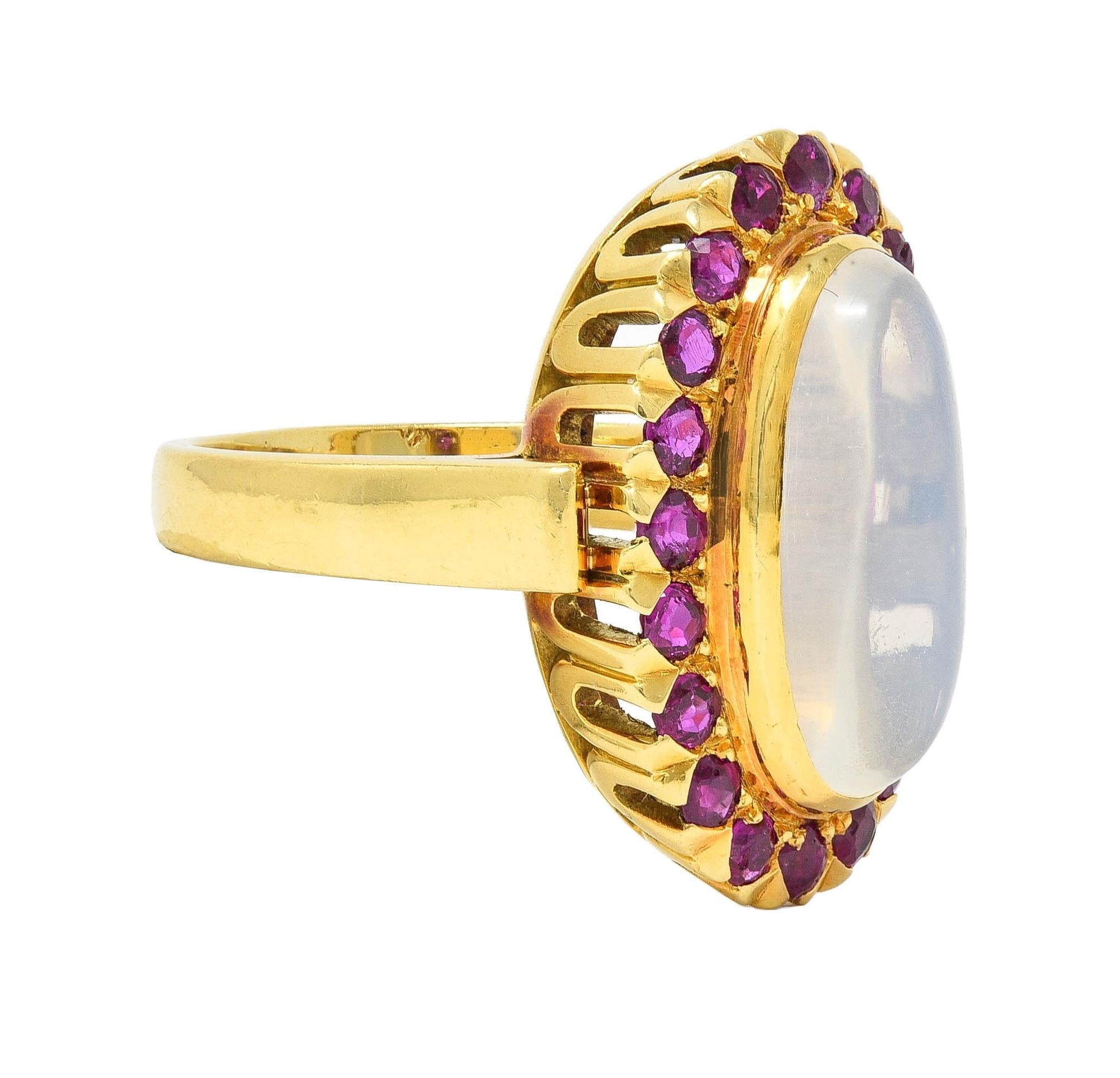 1960s 1.60 CTW Ruby Moonstone 18 Karat Yellow Gold Vintage Halo Ring