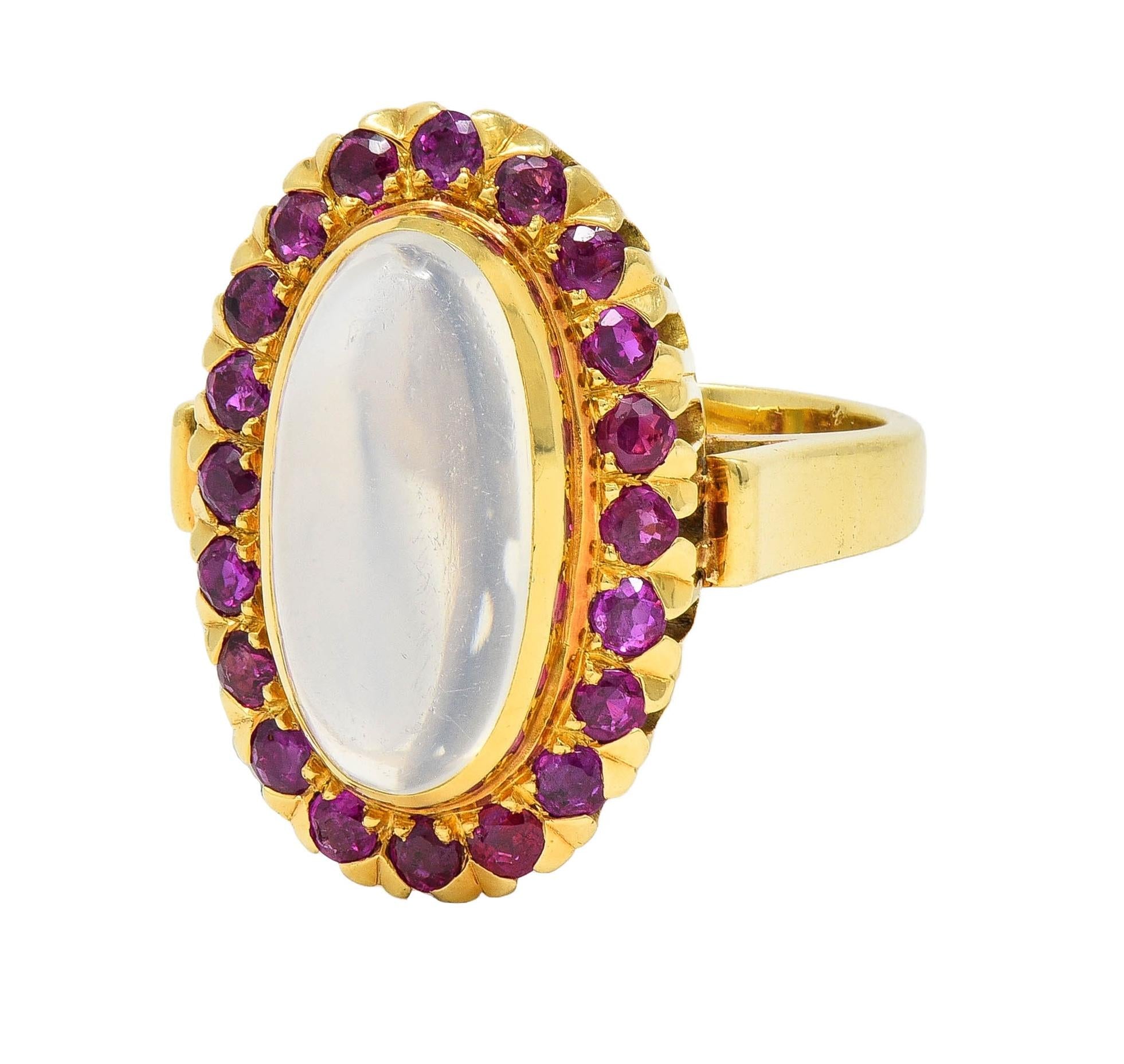 1960s 1.60 CTW Ruby Moonstone 18 Karat Yellow Gold Vintage Halo Ring