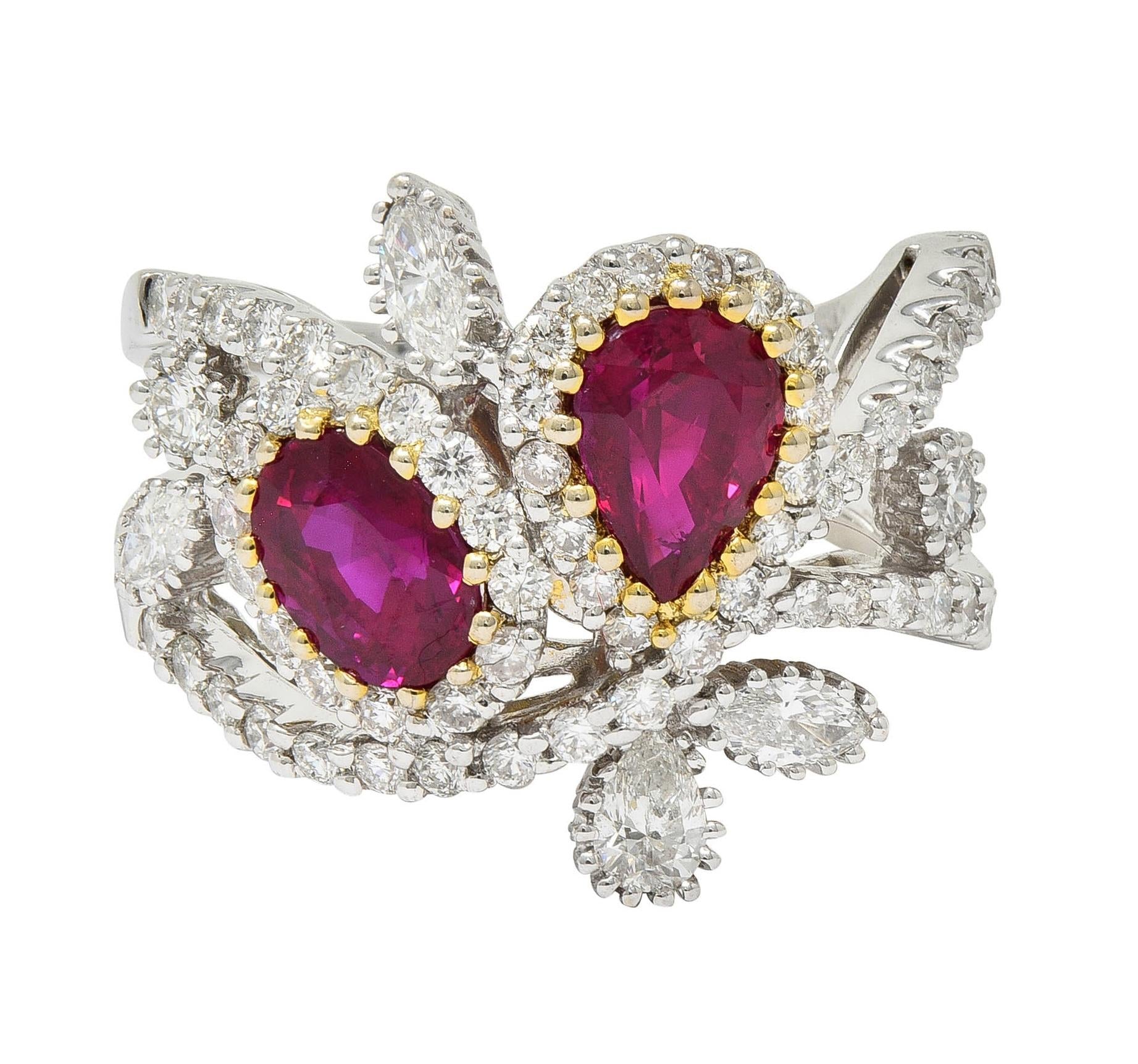 Contemporary 3.35 CTW Ruby Diamond 18 Karat Two-Tone Gold Bypass Ring