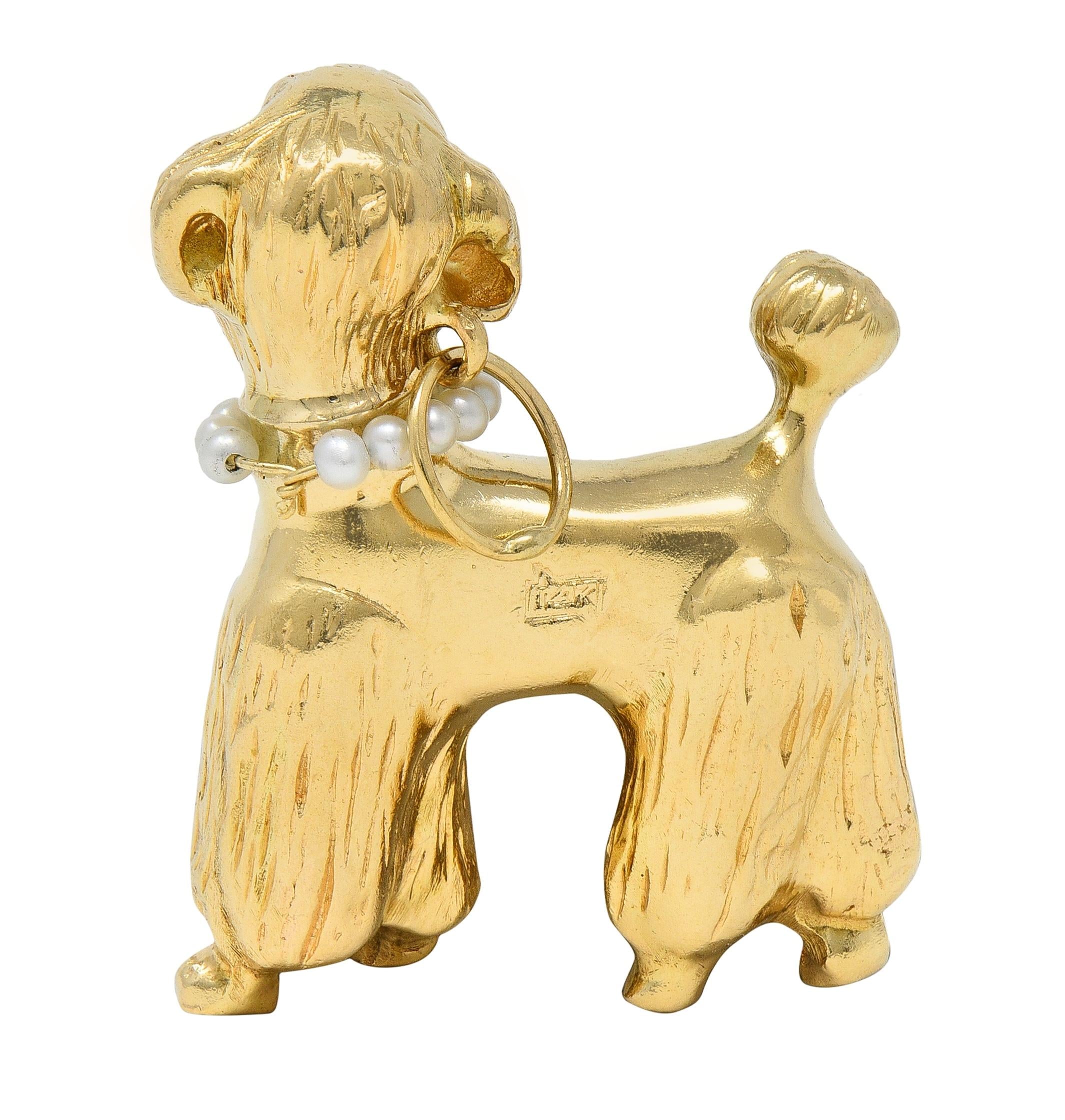 1950's Ruby Pearl 14 Karat Yellow Gold Vintage Poodle Pendant Charm