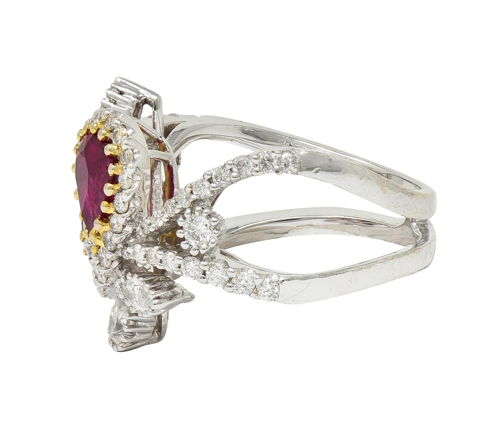 Contemporary 3.35 CTW Ruby Diamond 18 Karat Two-Tone Gold Bypass Ring