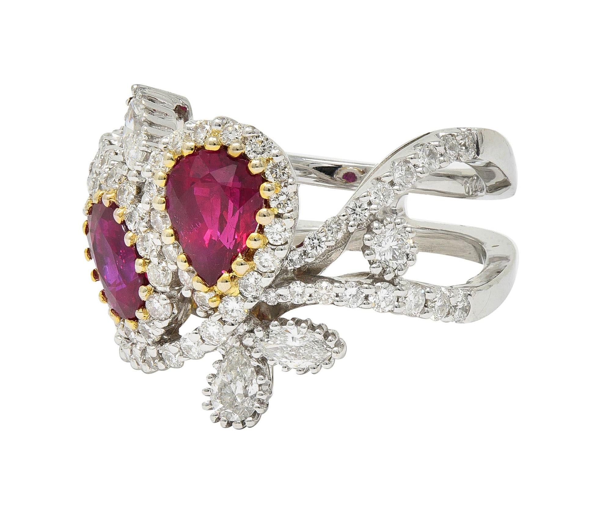 Contemporary 3.35 CTW Ruby Diamond 18 Karat Two-Tone Gold Bypass Ring