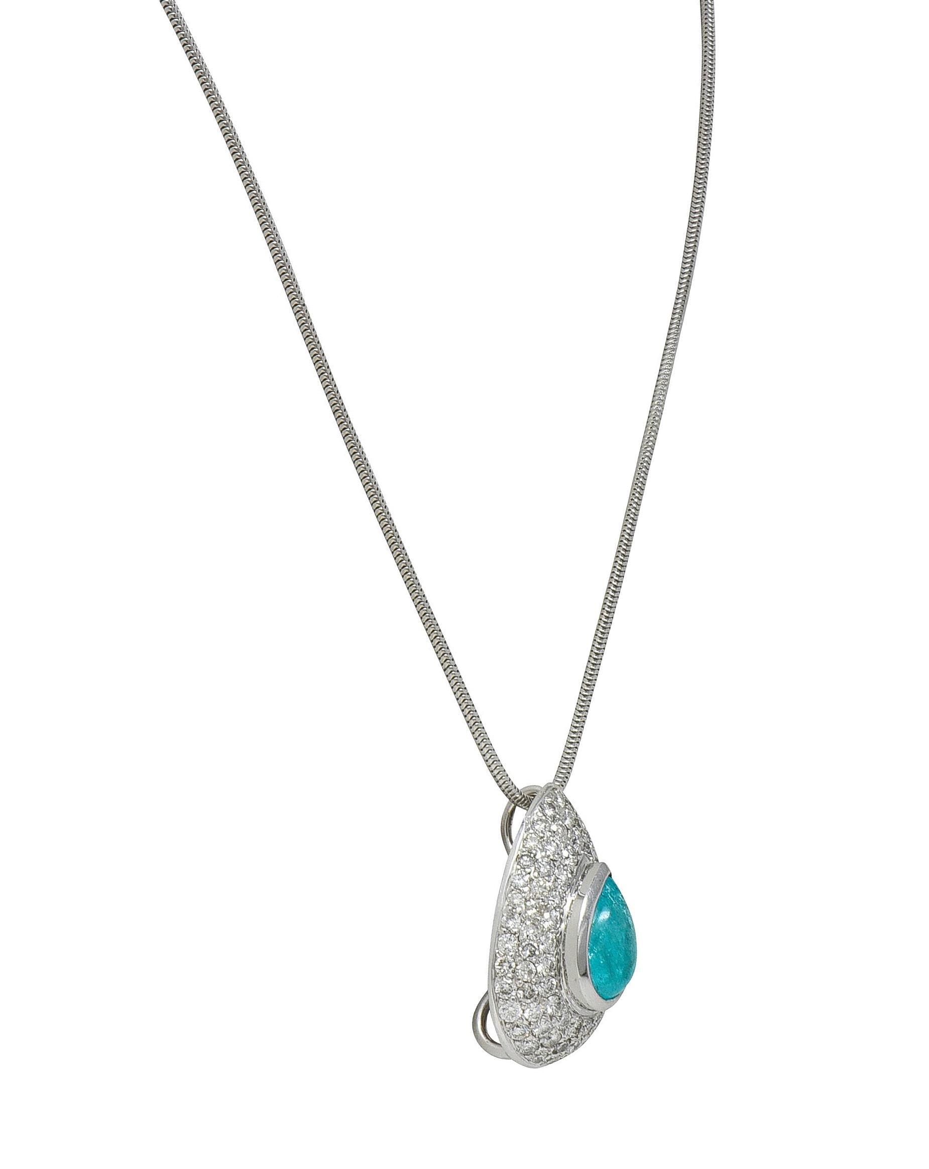 Contemporary 2.30 CTW Paraiba Tourmaline Diamond 18K Gold Pendant Necklace GIA