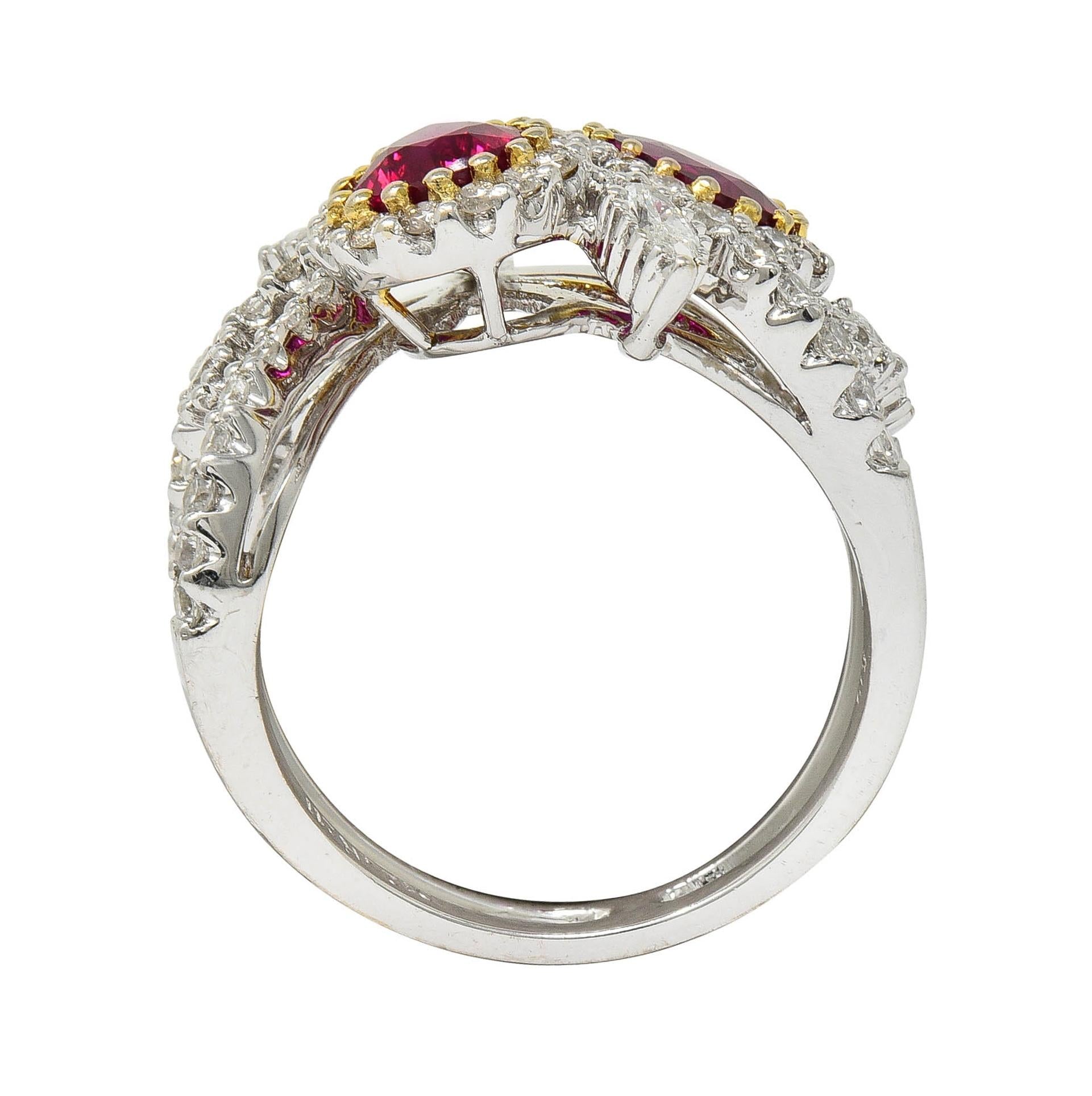 Contemporary 3.35 CTW Ruby Diamond 18 Karat Two-Tone Gold Bypass Ring