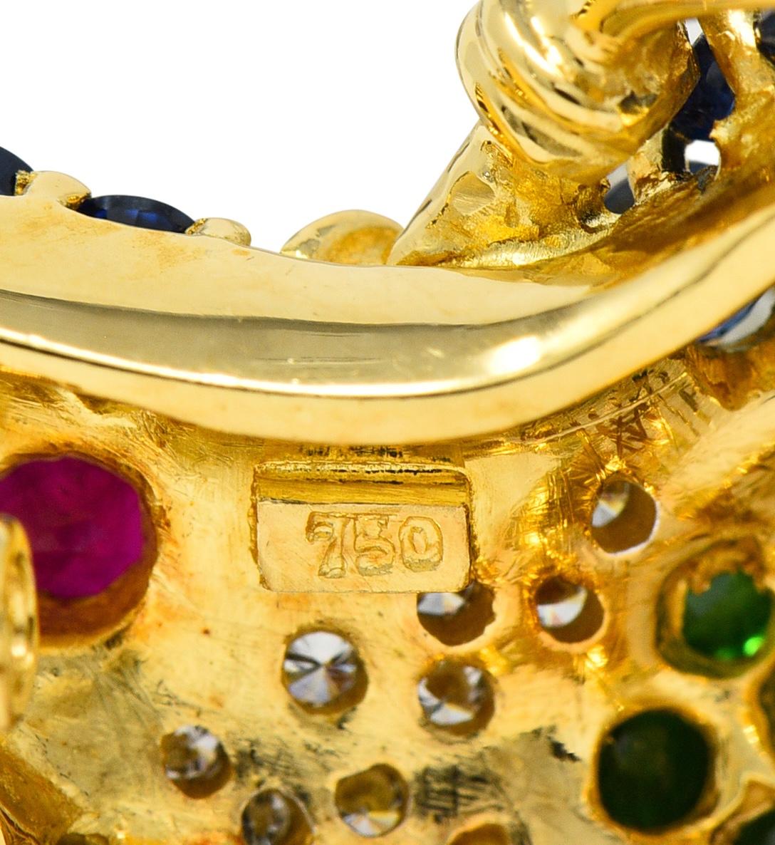 Sapphire Diamond Multi-Gem 18 Karat Yellow Gold Vintage Cockatiel Bird Brooch