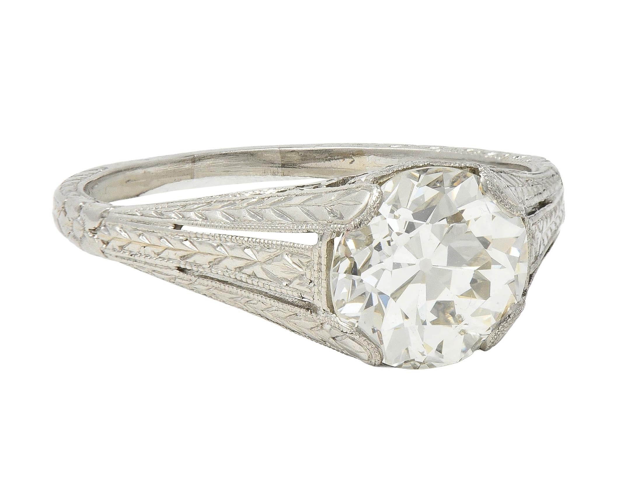 1922 Art Deco 1.79 CTW Diamond Platinum Scrolled Lotus Antique Engagement Ring