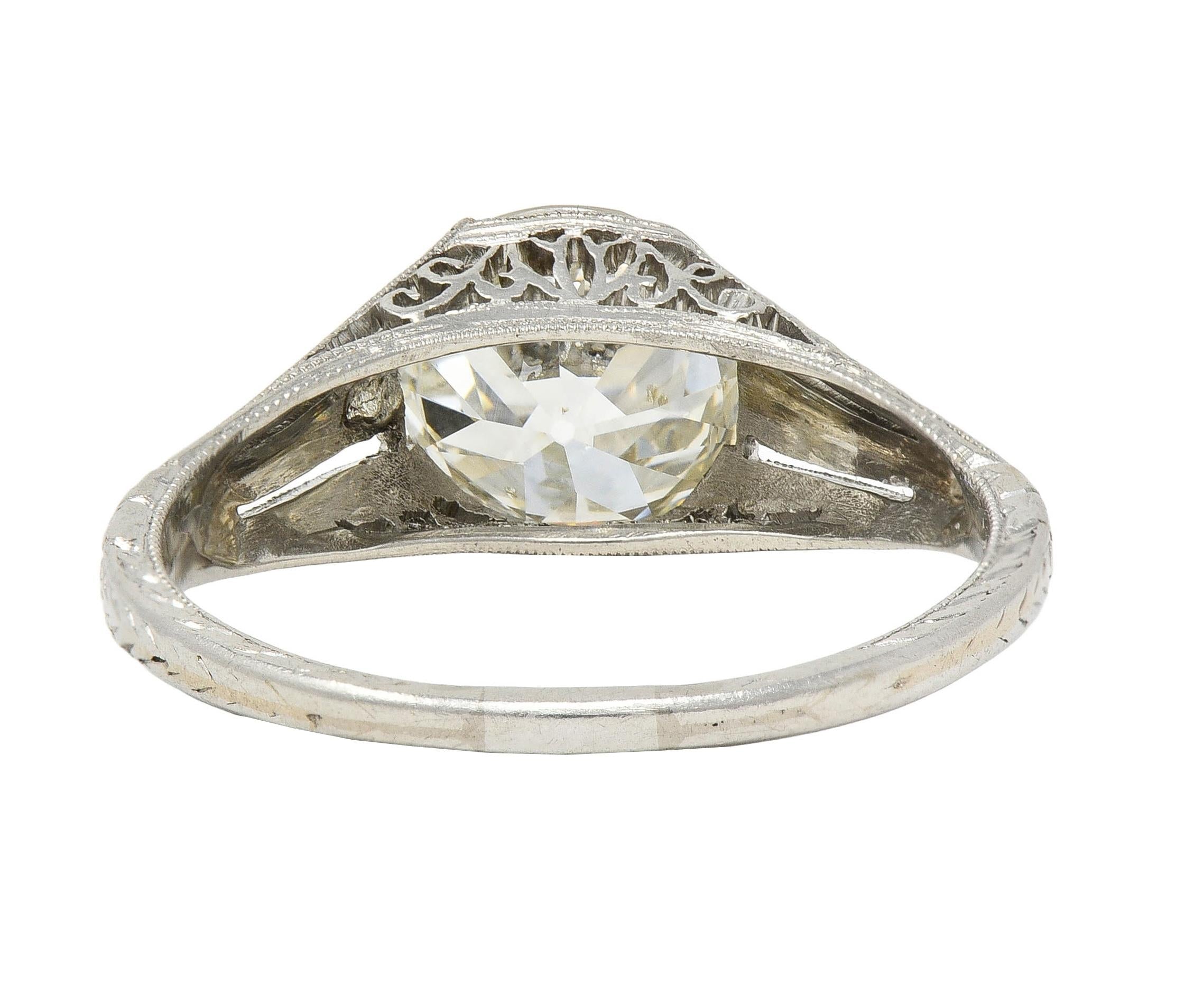 1922 Art Deco 1.79 CTW Diamond Platinum Scrolled Lotus Antique Engagement Ring