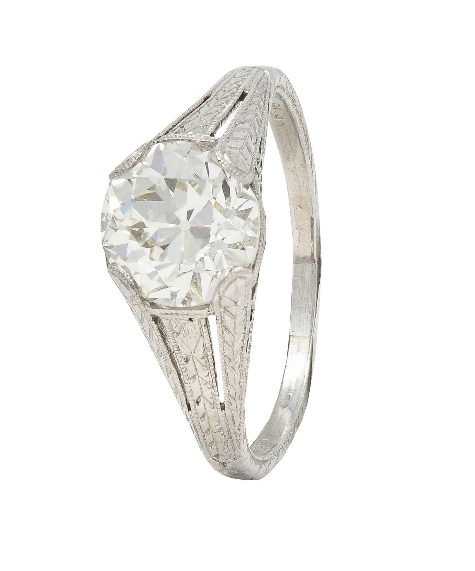 1922 Art Deco 1.79 CTW Diamond Platinum Scrolled Lotus Antique Engagement Ring