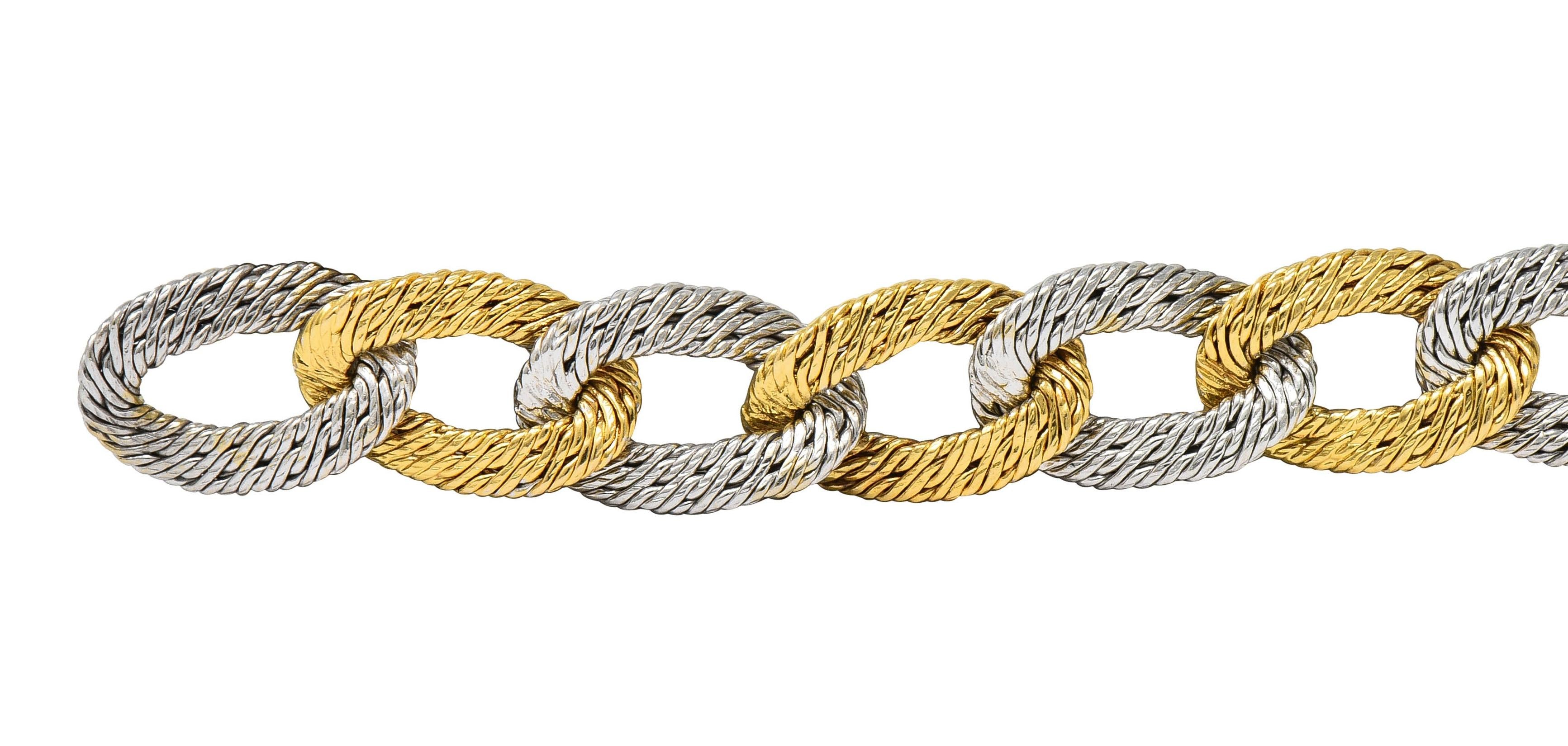 L'Enfant 18 Karat Two-Tone Gold Vintage Woven Curb Link Chain Necklace Bracelet