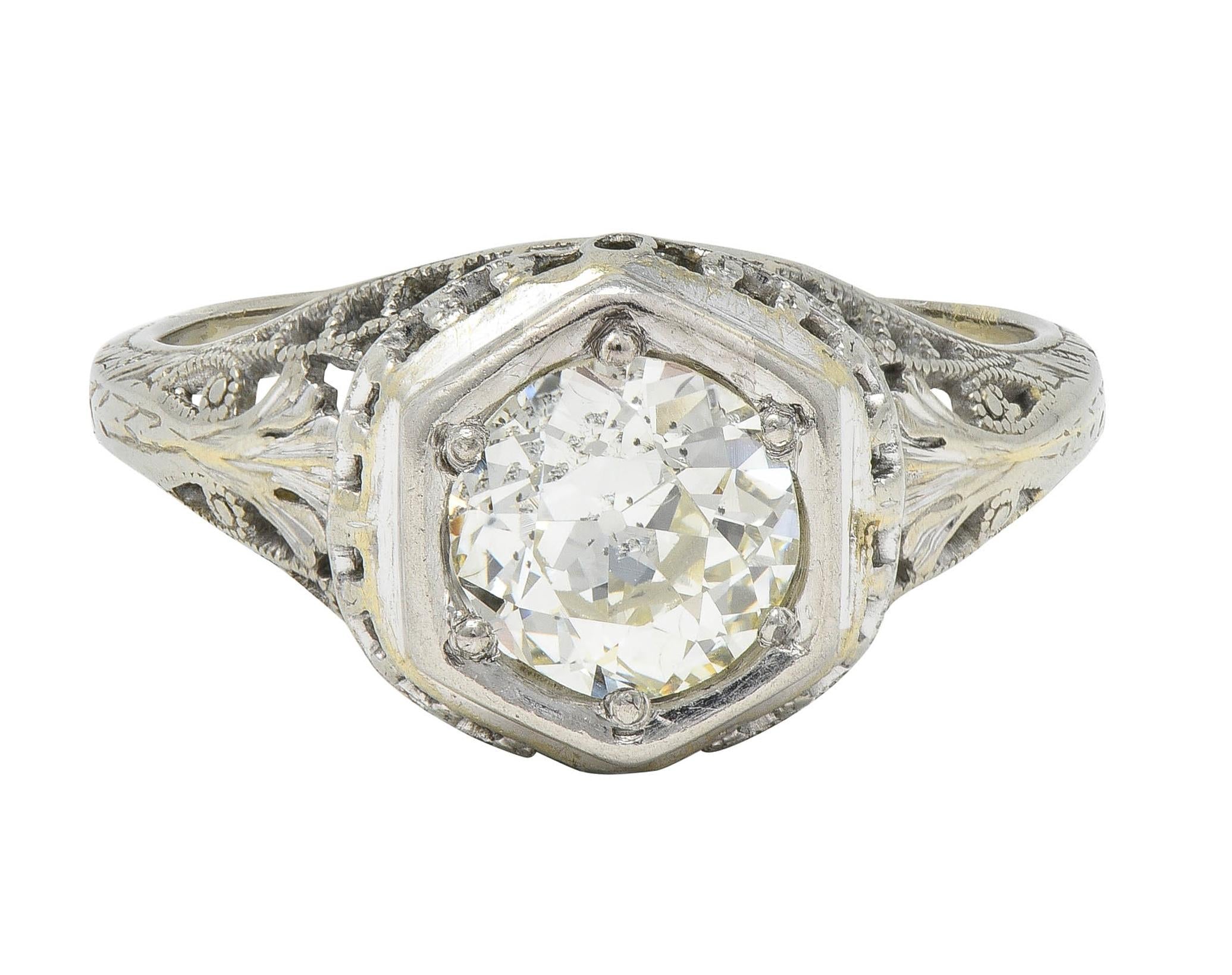 Art Deco 1.12 CTW Diamond 18 Karat White Gold Trellis Engagement Ring GIA