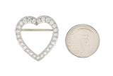 J.E. Caldwell Mid-Century 1.08 CTW Diamond Platinum Vintage Heart 1950's Brooch