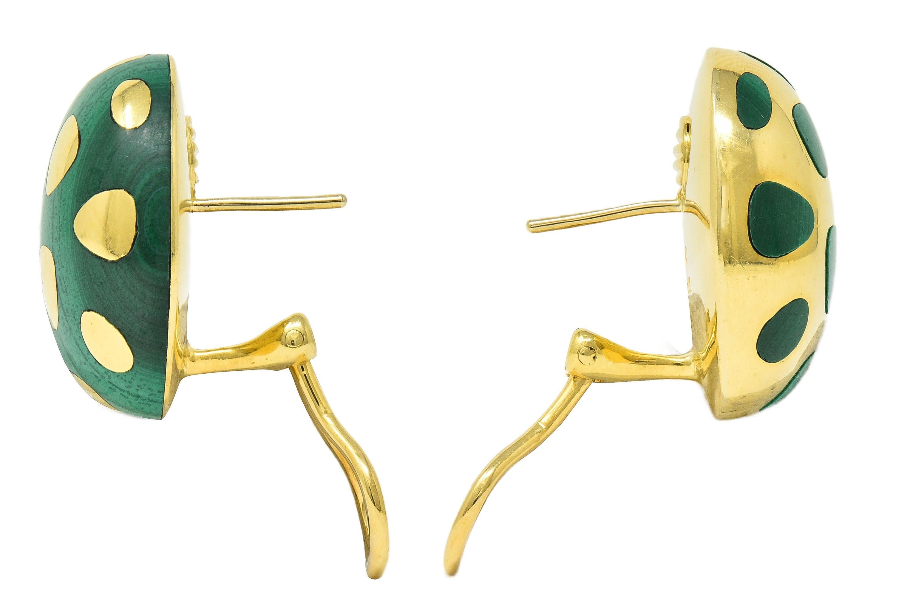 Tiffany & Co. 1980's Malachite 18K Gold Vintage Inlay Positive Negative Earrings